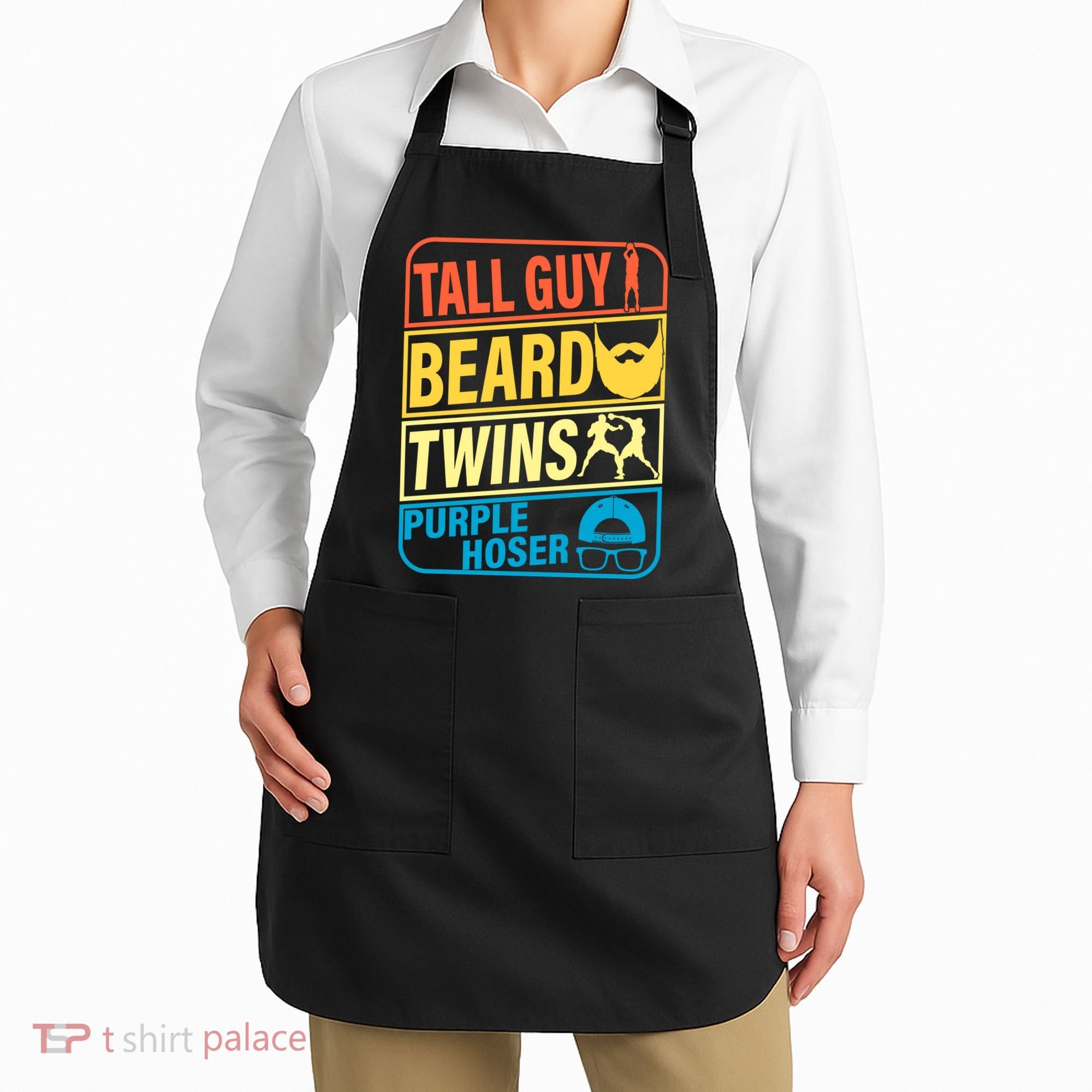 Tall Guy Beard Twins Purple Hoser Funny Apron