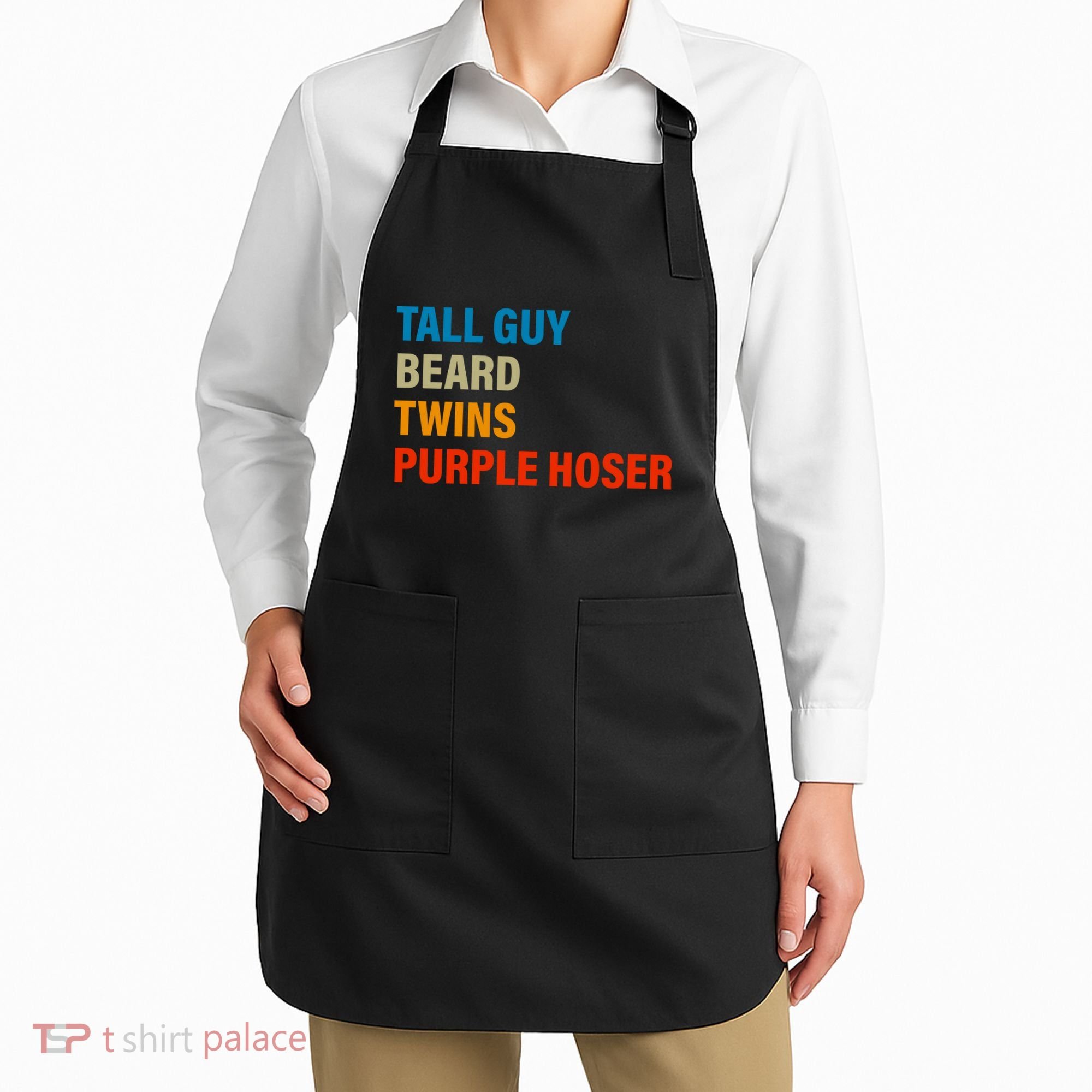 Tall Guy Beard Twins Purple Hoser Funny Meme Apron