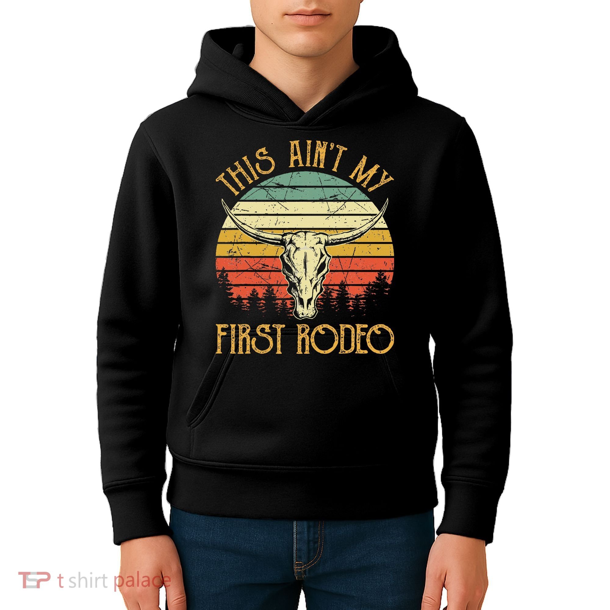 This AinT My First Rodeo Southern Western Bull Skull Kids Hoodie