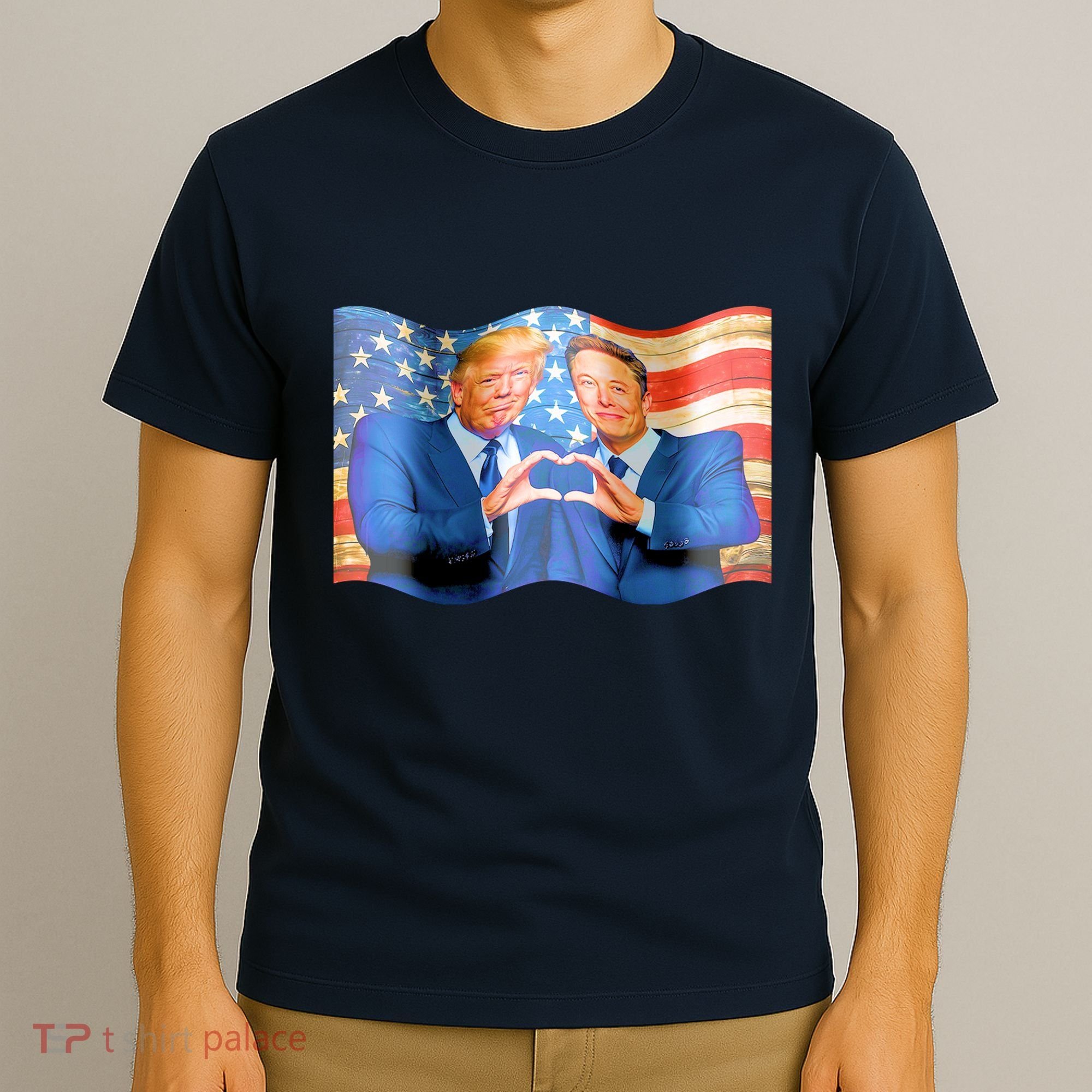 Trump And Musk One Heart Team Funny United States Flag T-Shirt