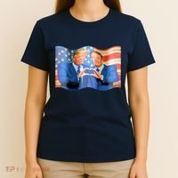 Trump And Musk One Heart Team Funny United States Flag T-Shirt thumb 4