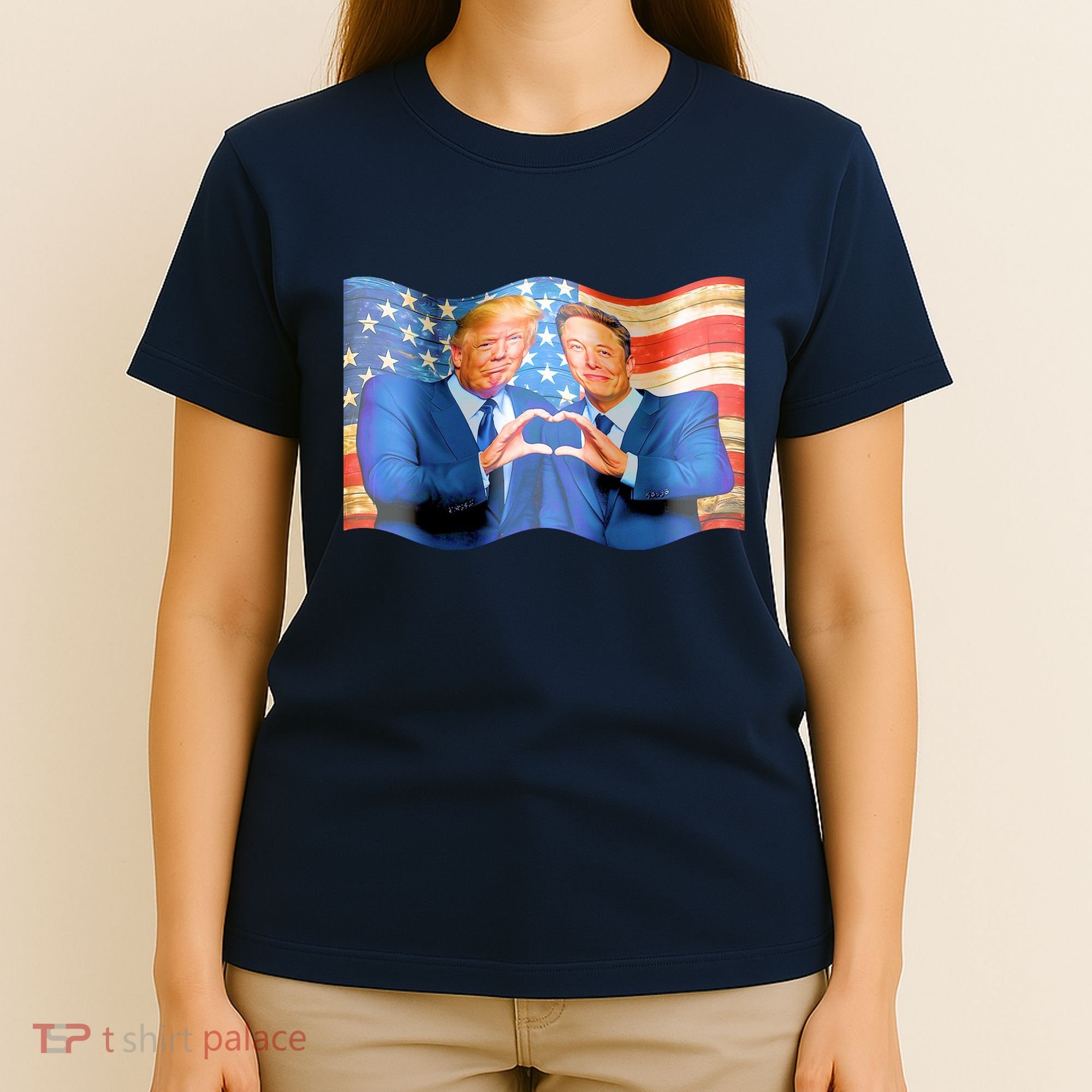 Trump And Musk One Heart Team Funny United States Flag T-Shirt