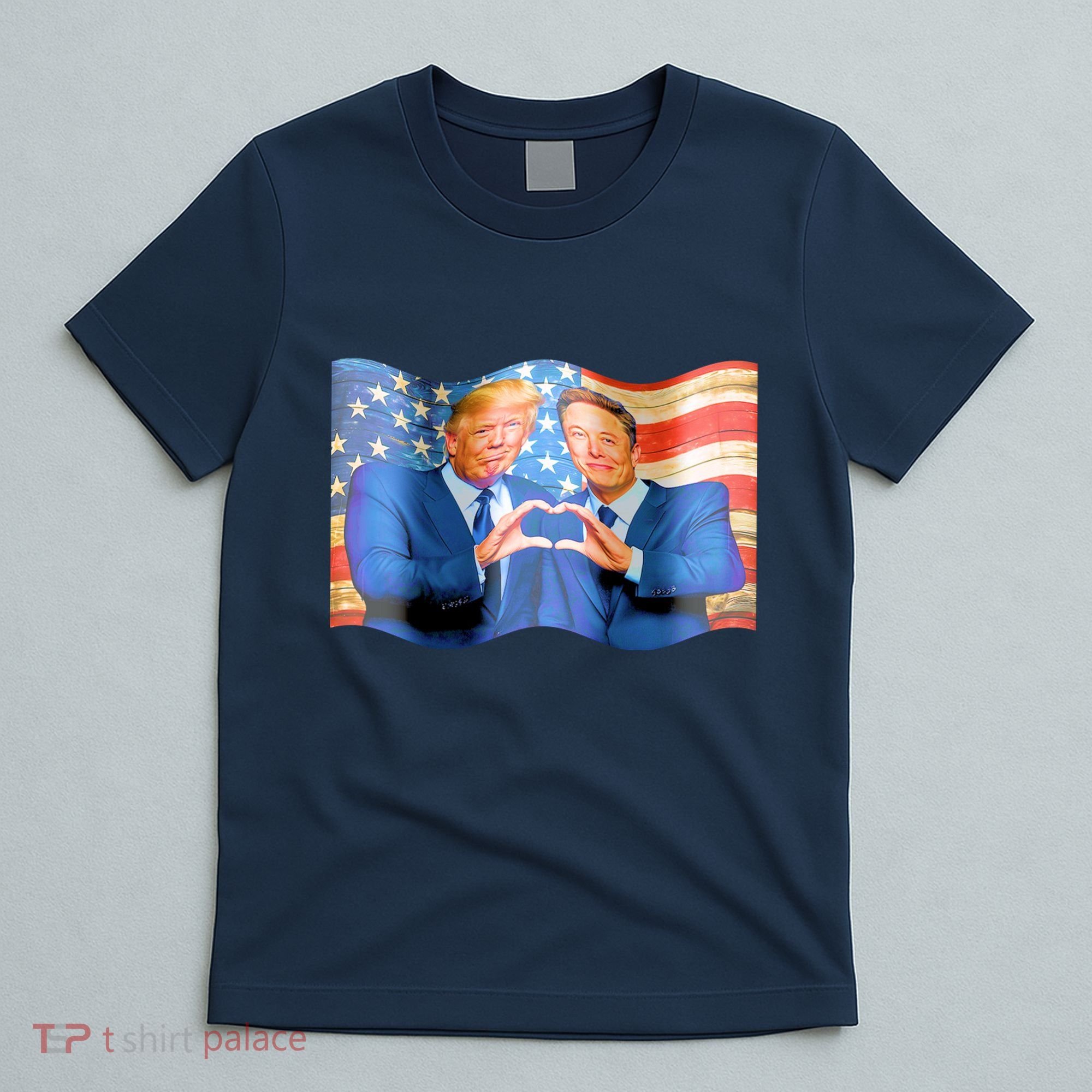 Trump And Musk One Heart Team Funny United States Flag T-Shirt