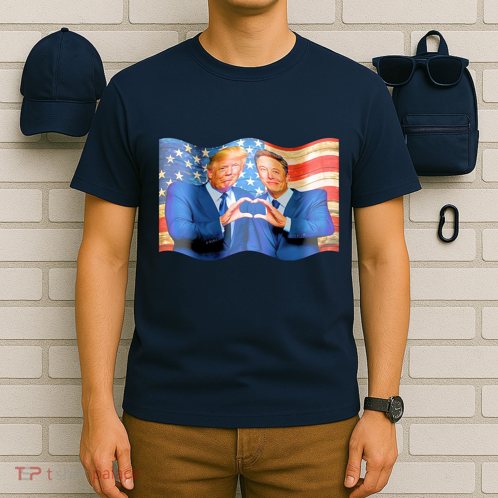 Trump And Musk One Heart Team Funny United States Flag T-Shirt