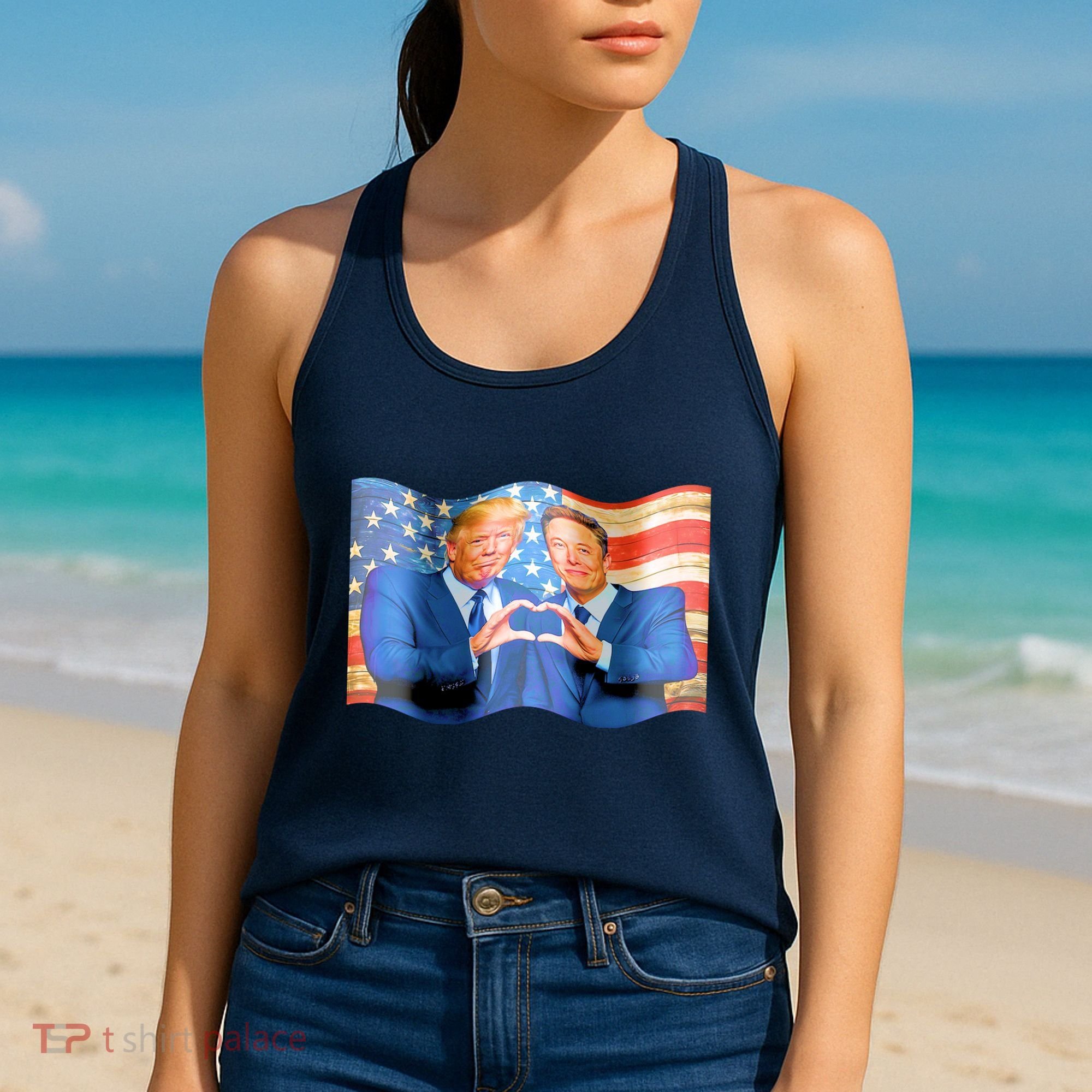 Trump And Musk One Heart Team Funny United States Flag Women's Tank Top