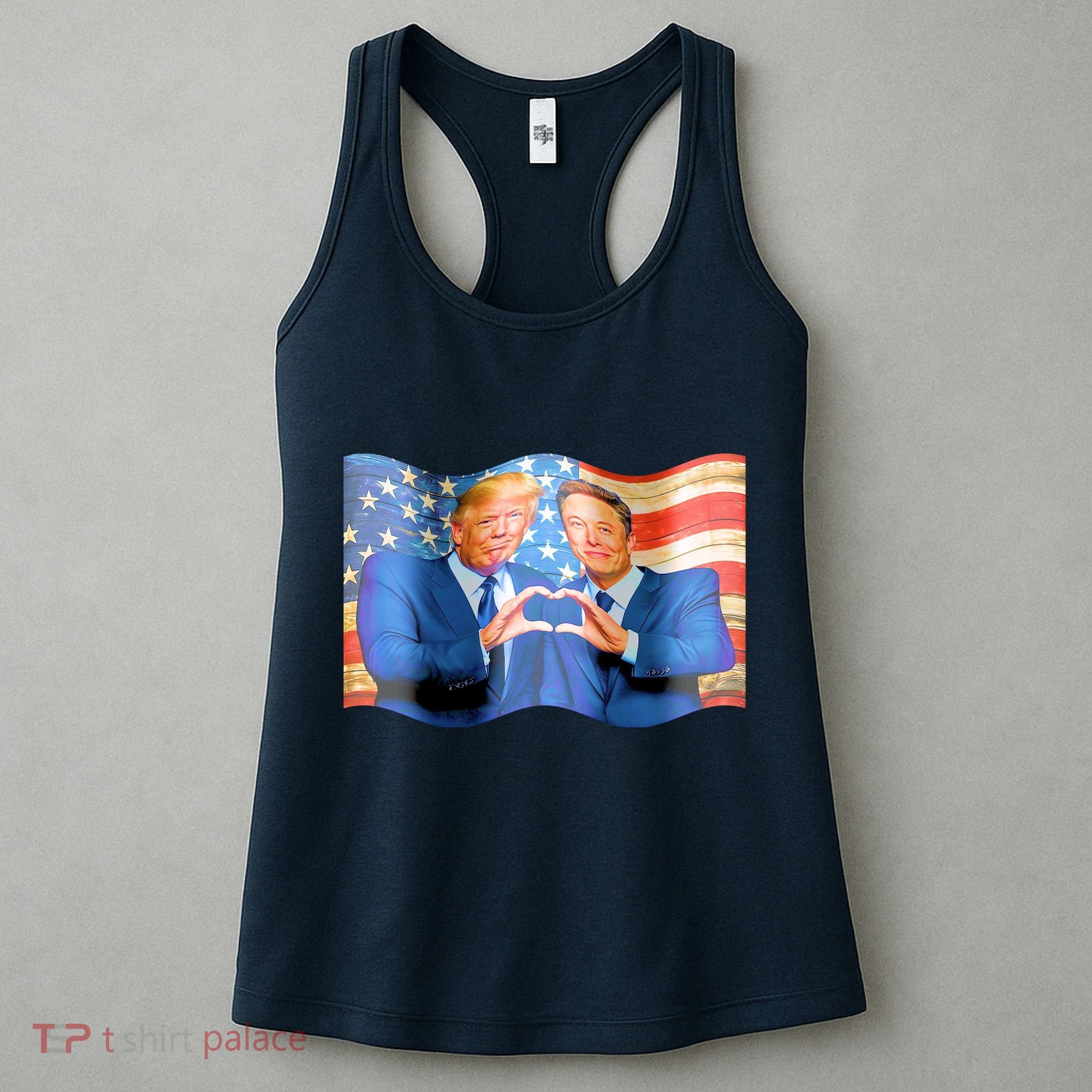 Trump And Musk One Heart Team Funny United States Flag Women's Tank Top