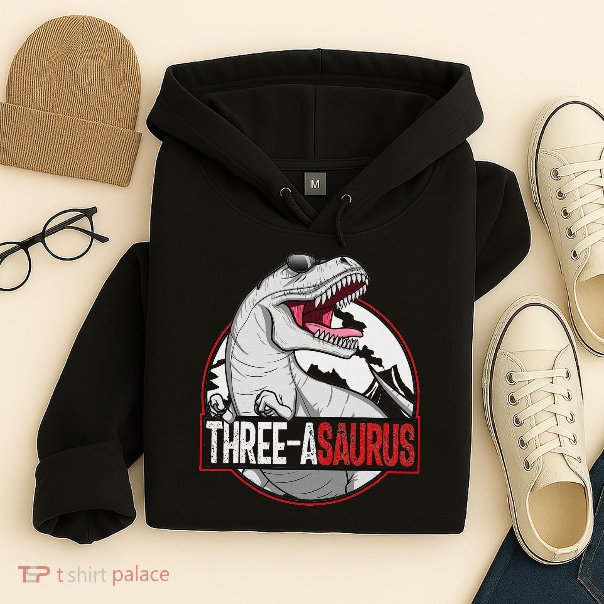 Three Asaurus Matching Family Dinosaur 3rd Birthday Hoodie
