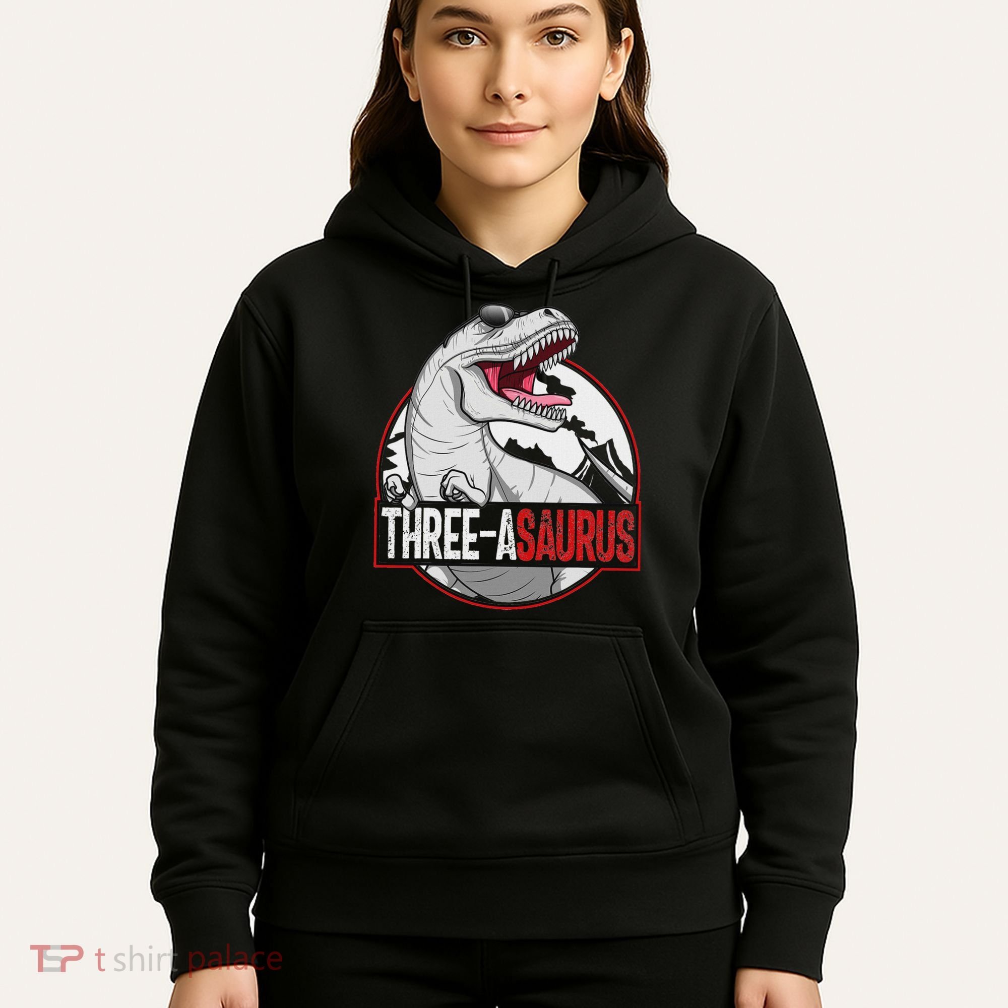 Three Asaurus Matching Family Dinosaur 3rd Birthday Hoodie