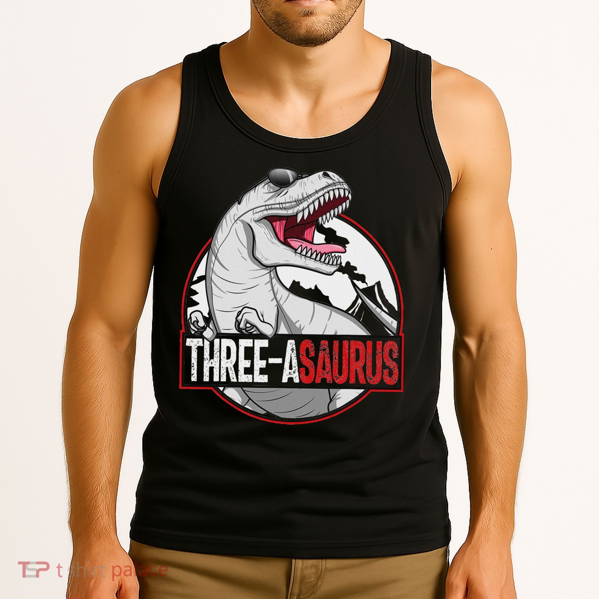 Three Asaurus Matching Family Dinosaur 3rd Birthday Tank Top