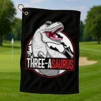 Three Asaurus Matching Family Dinosaur 3rd Birthday Golf Towel thumb 1