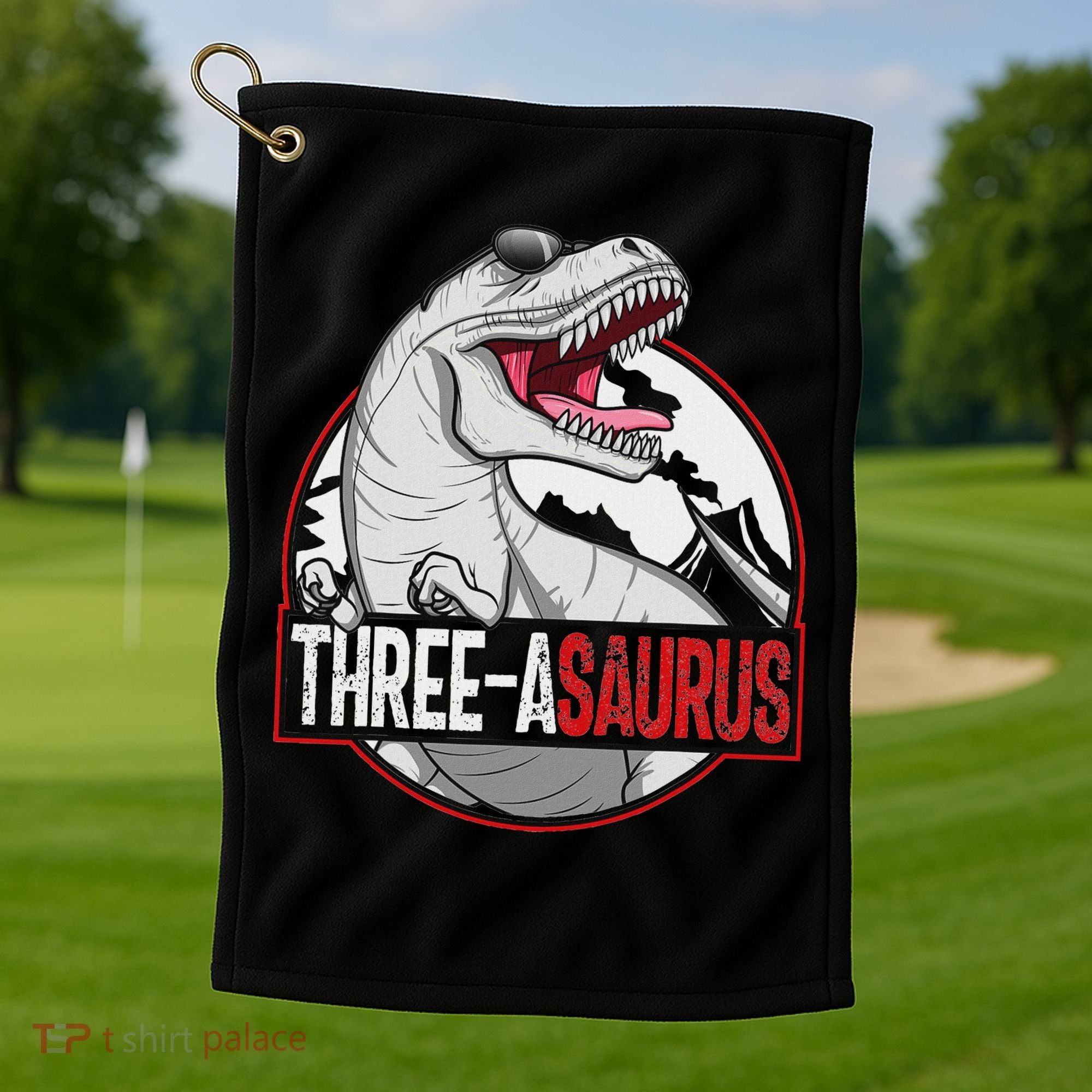 Three Asaurus Matching Family Dinosaur 3rd Birthday Golf Towel