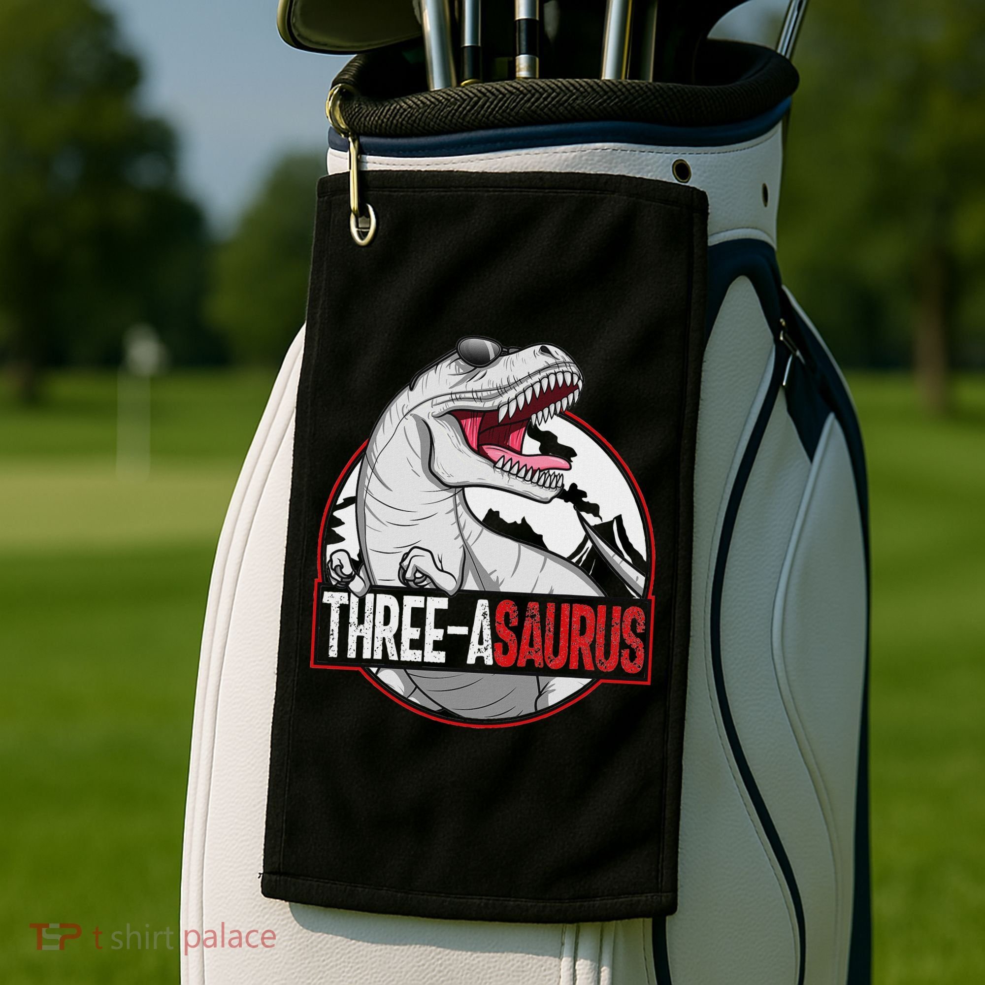 Three Asaurus Matching Family Dinosaur 3rd Birthday Golf Towel