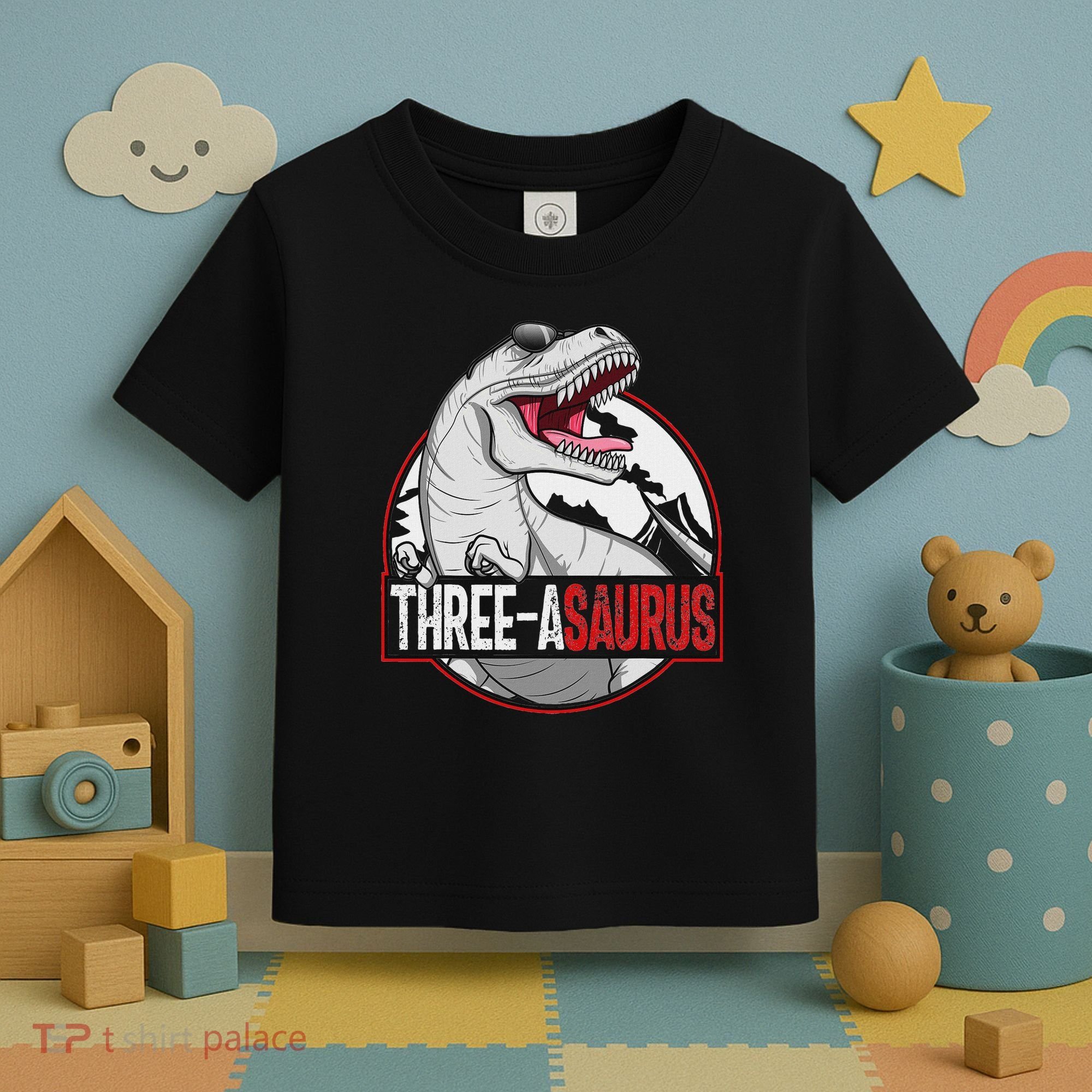 Three Asaurus Matching Family Dinosaur 3rd Birthday Toddler T-Shirt