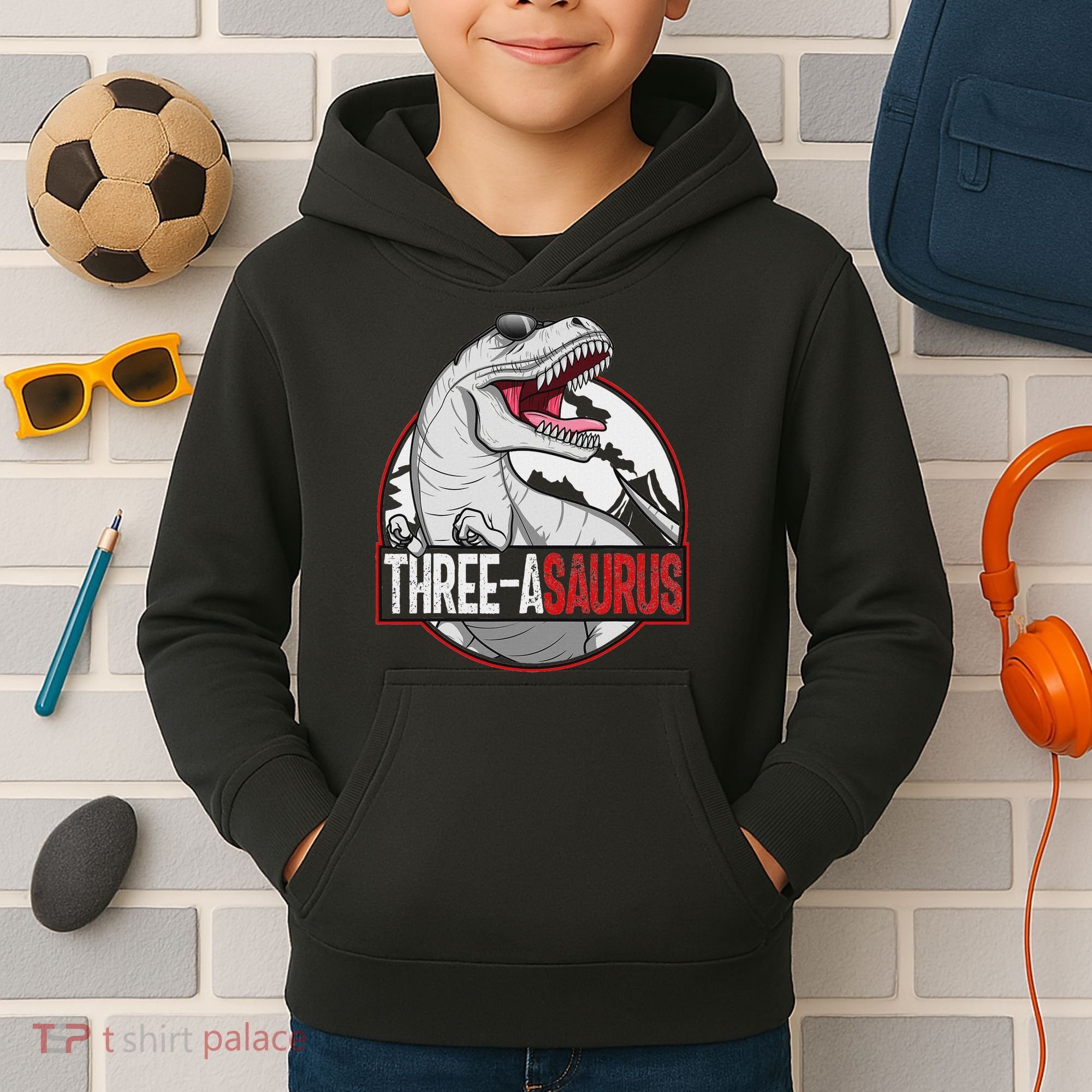 Three Asaurus Matching Family Dinosaur 3rd Birthday Kids Hoodie