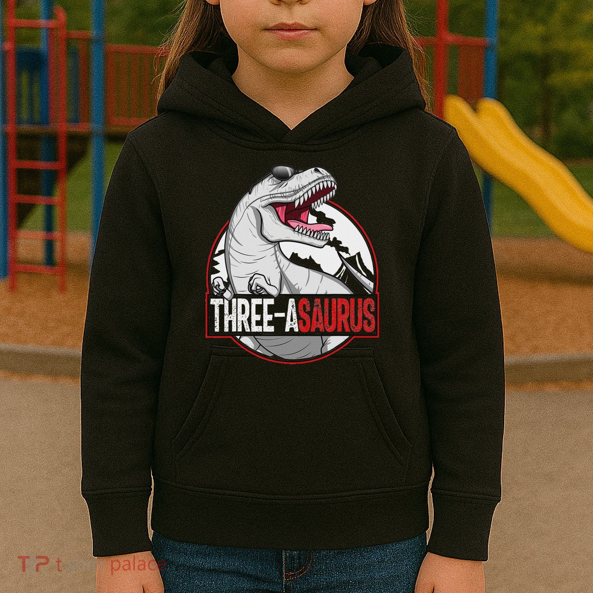 Three Asaurus Matching Family Dinosaur 3rd Birthday Kids Hoodie