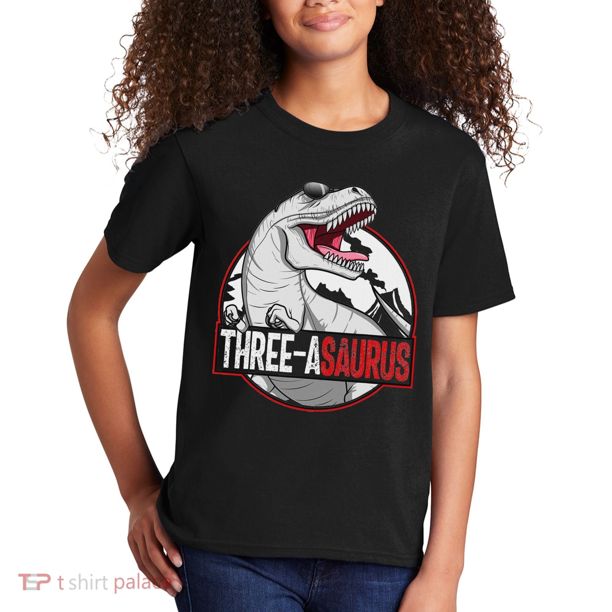 Three Asaurus Matching Family Dinosaur 3rd Birthday Kids T-Shirt