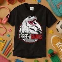 Three Asaurus Matching Family Dinosaur 3rd Birthday Kids T-Shirt thumb 3