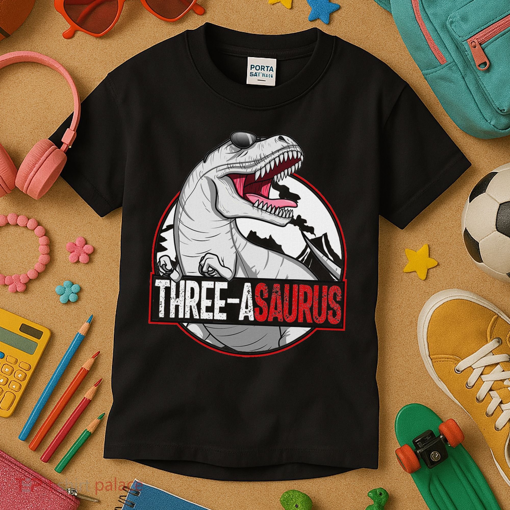 Three Asaurus Matching Family Dinosaur 3rd Birthday Kids T-Shirt