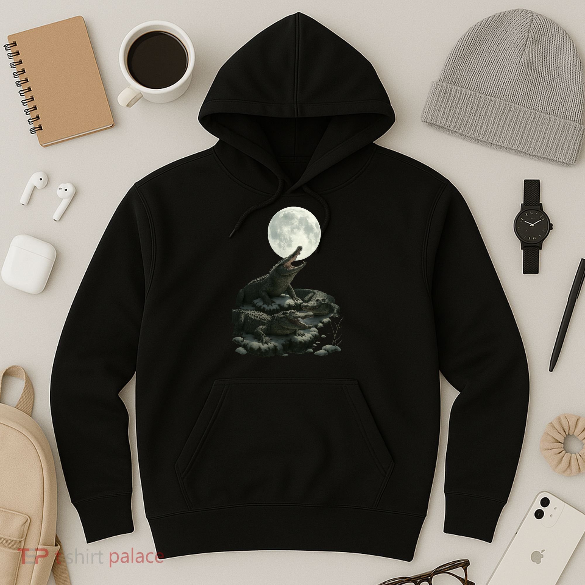 Three Alligator Moon Hoodie