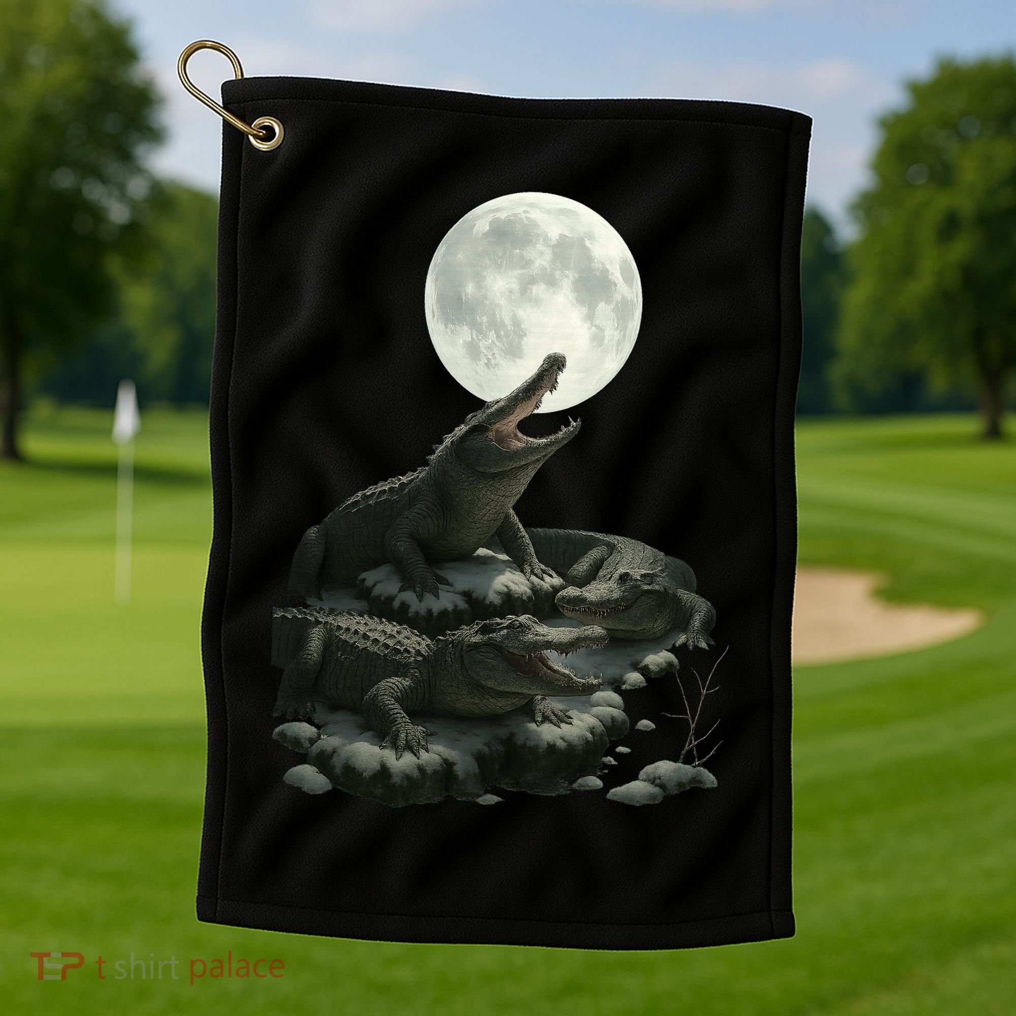 Three Alligator Moon Golf Towel
