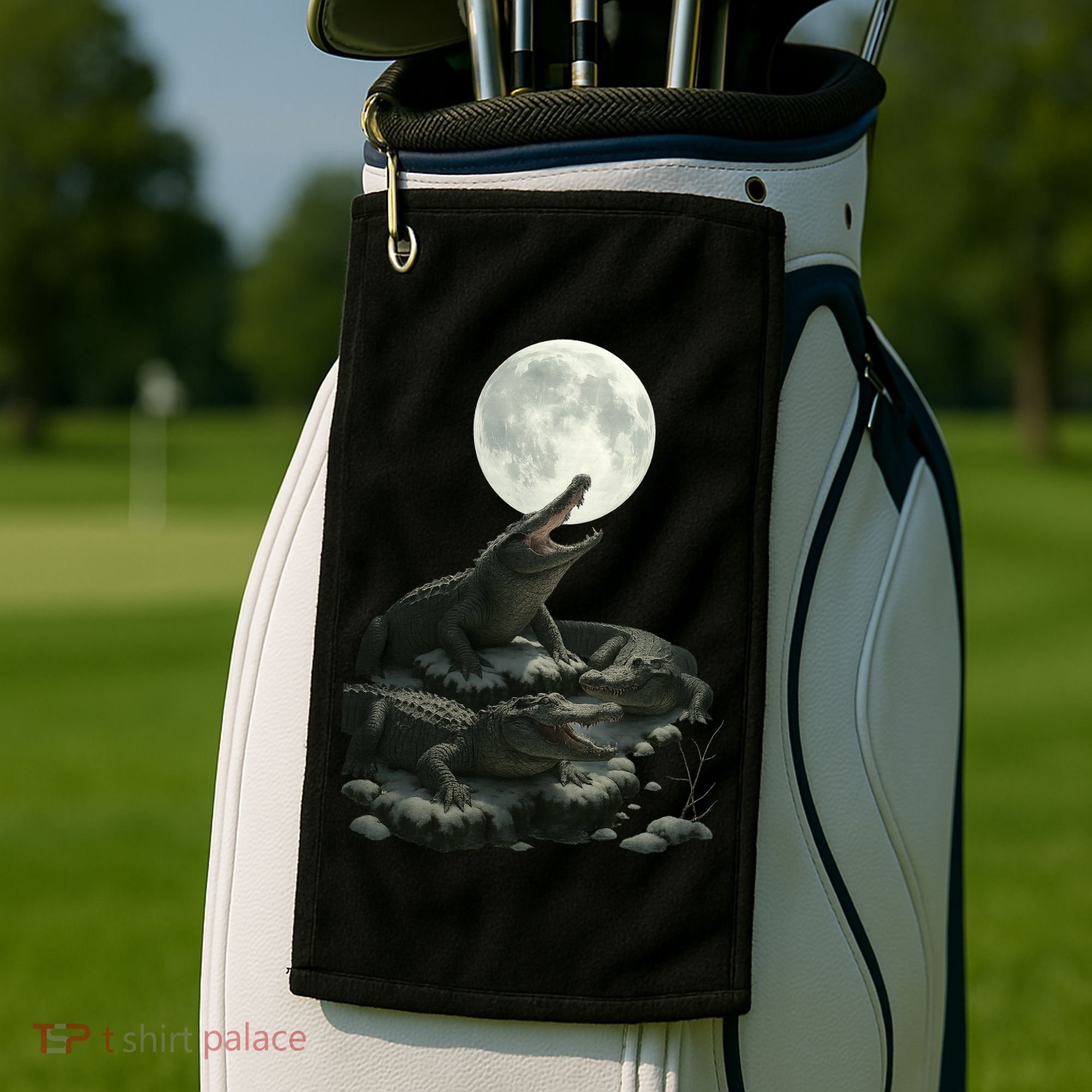 Three Alligator Moon Golf Towel