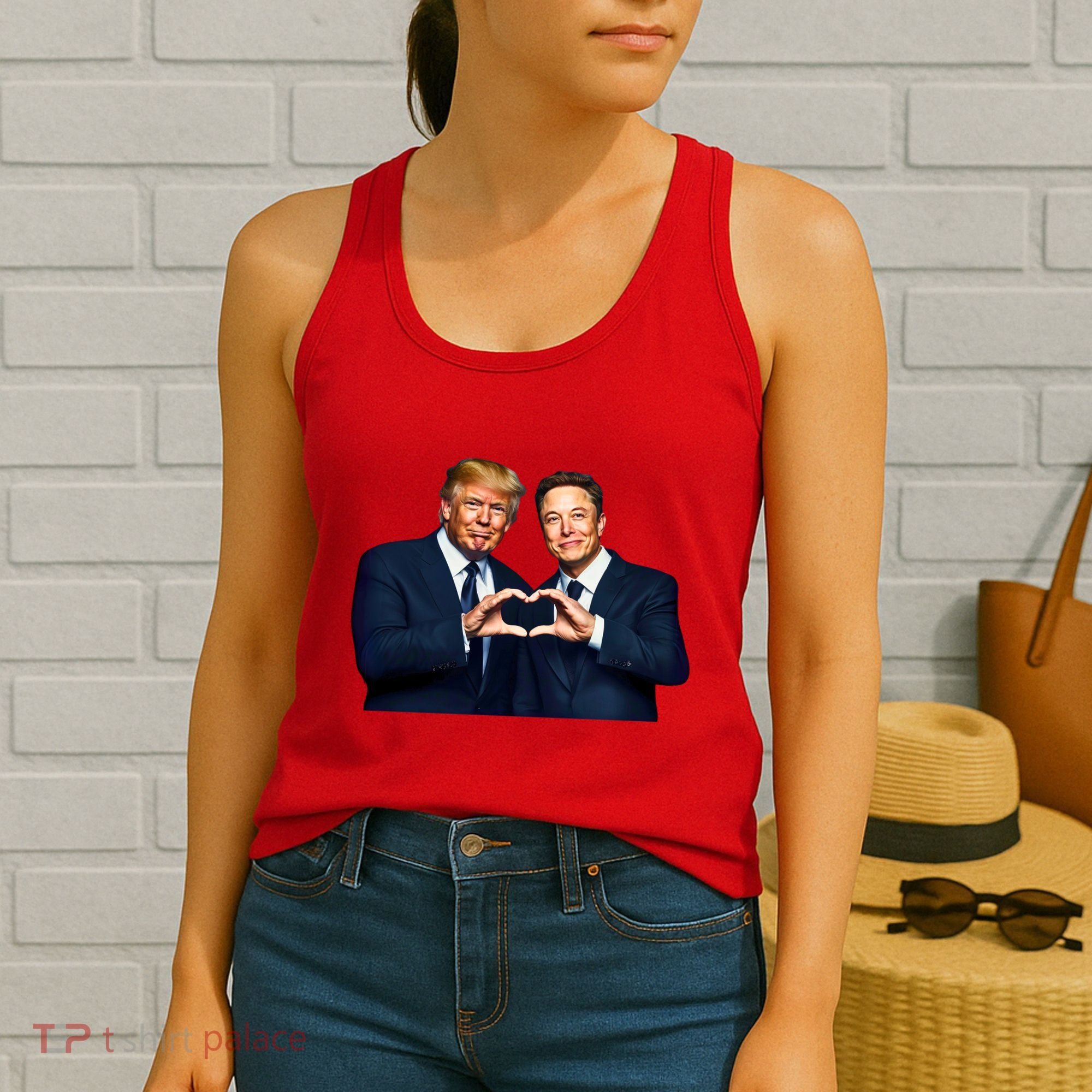 Trump And Musk One Heart Team Funny Women's Tank Top