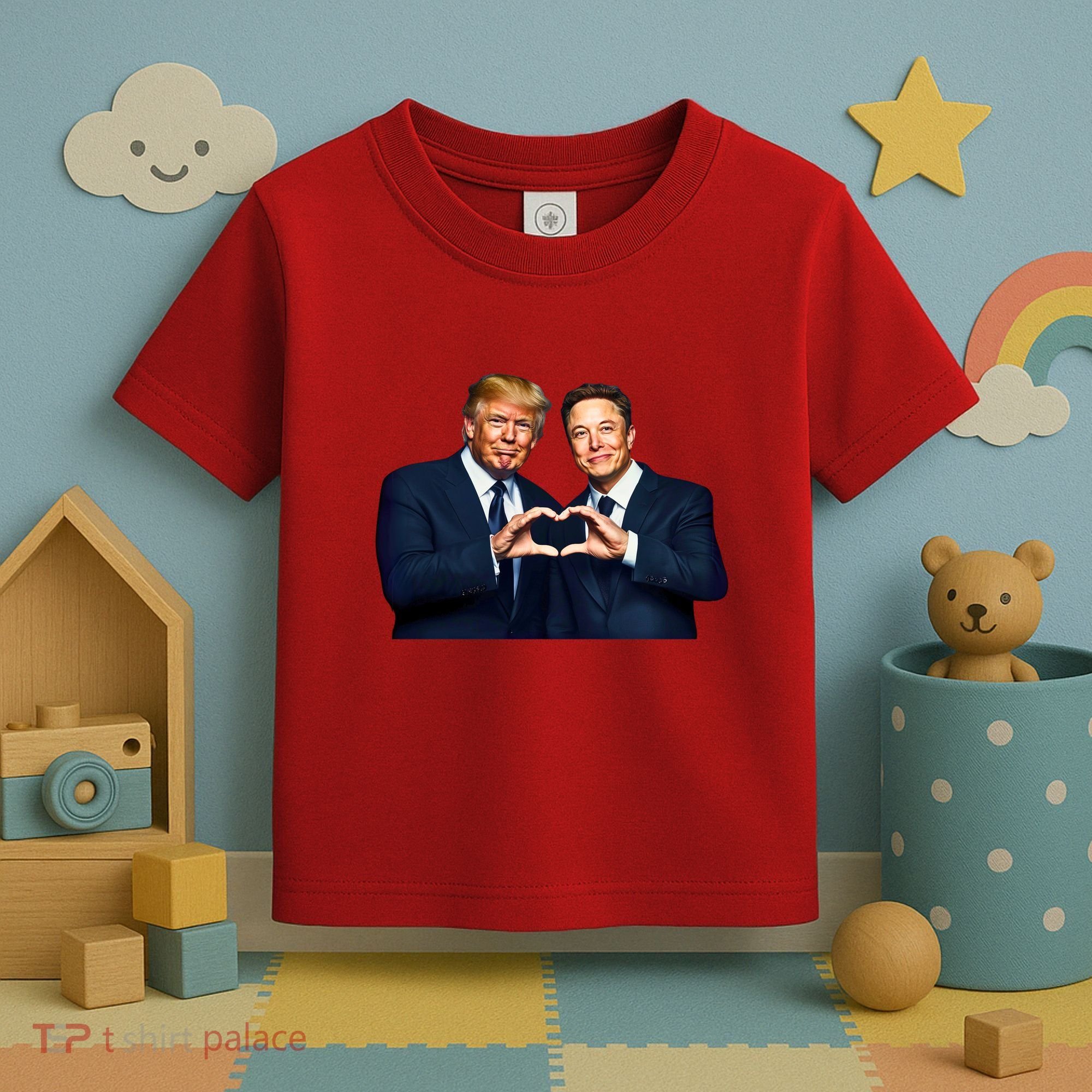 Trump And Musk One Heart Team Funny Toddler T-Shirt