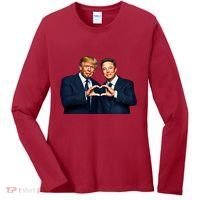Trump And Musk One Heart Team Funny Women's Long Sleeve Shirt thumb 0