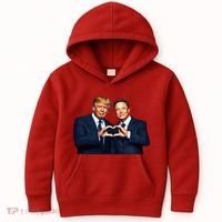 Trump And Musk One Heart Team Funny Kids Hoodie thumb 0