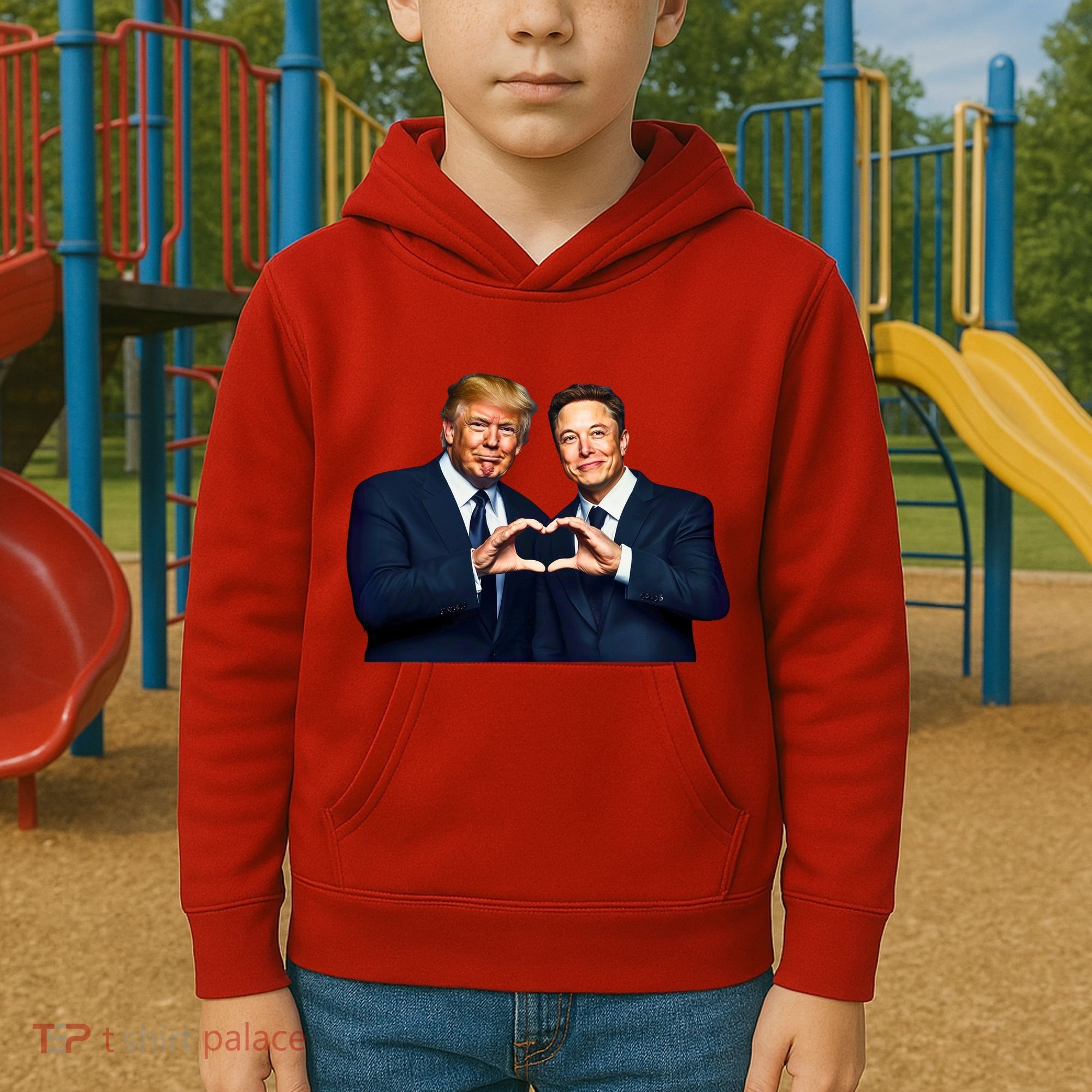 Trump And Musk One Heart Team Funny Kids Hoodie