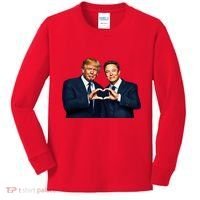 Trump And Musk One Heart Team Funny Kids Long Sleeve Shirt thumb 0