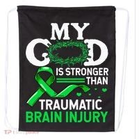 TBI Awareness My God Is Stronger Than Traumatic Brain Injury Drawstring Bag thumb 0