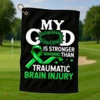 TBI Awareness My God Is Stronger Than Traumatic Brain Injury Golf Towel thumb 1