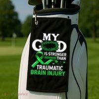 TBI Awareness My God Is Stronger Than Traumatic Brain Injury Golf Towel thumb 2