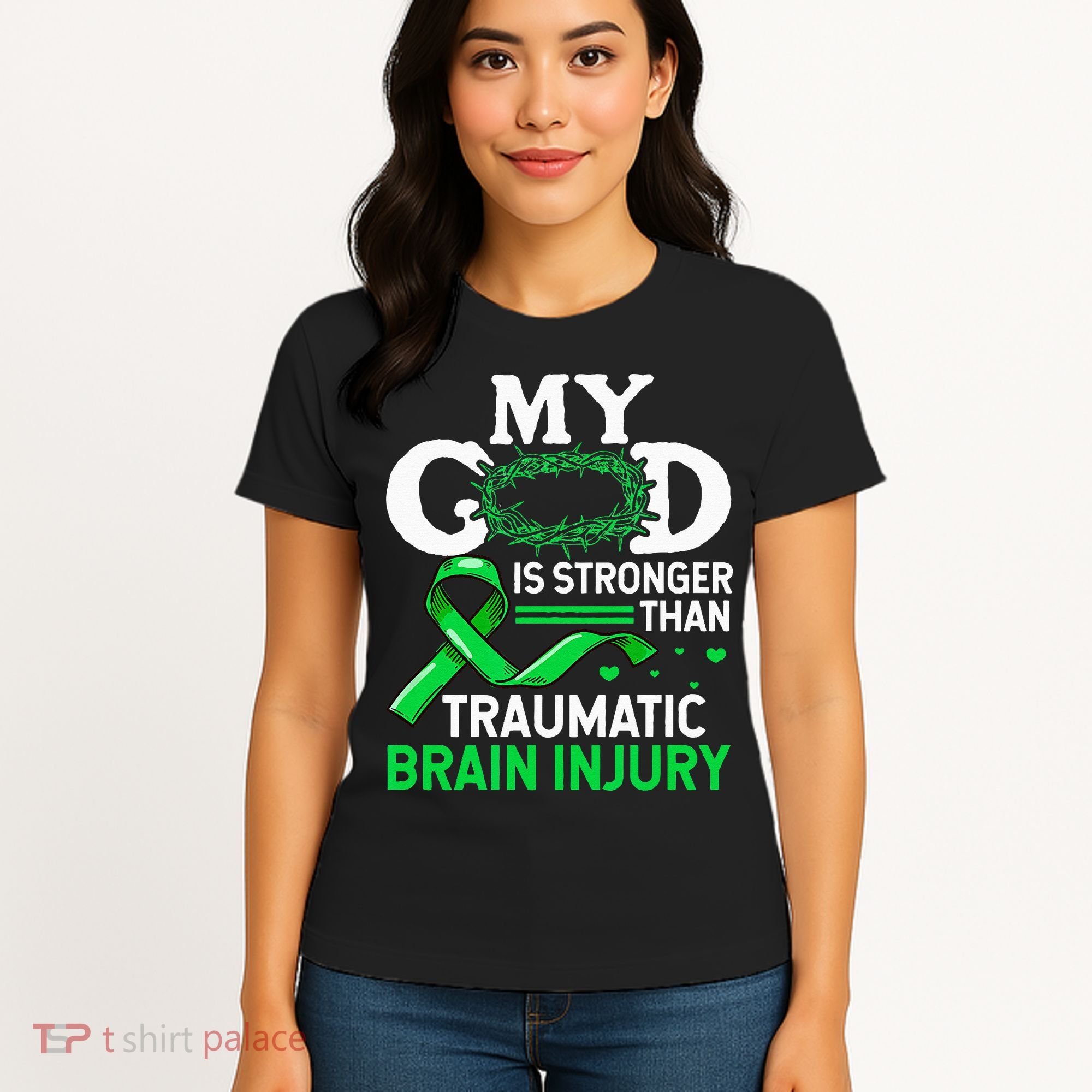 TBI Awareness My God Is Stronger Than Traumatic Brain Injury Women's T-Shirt