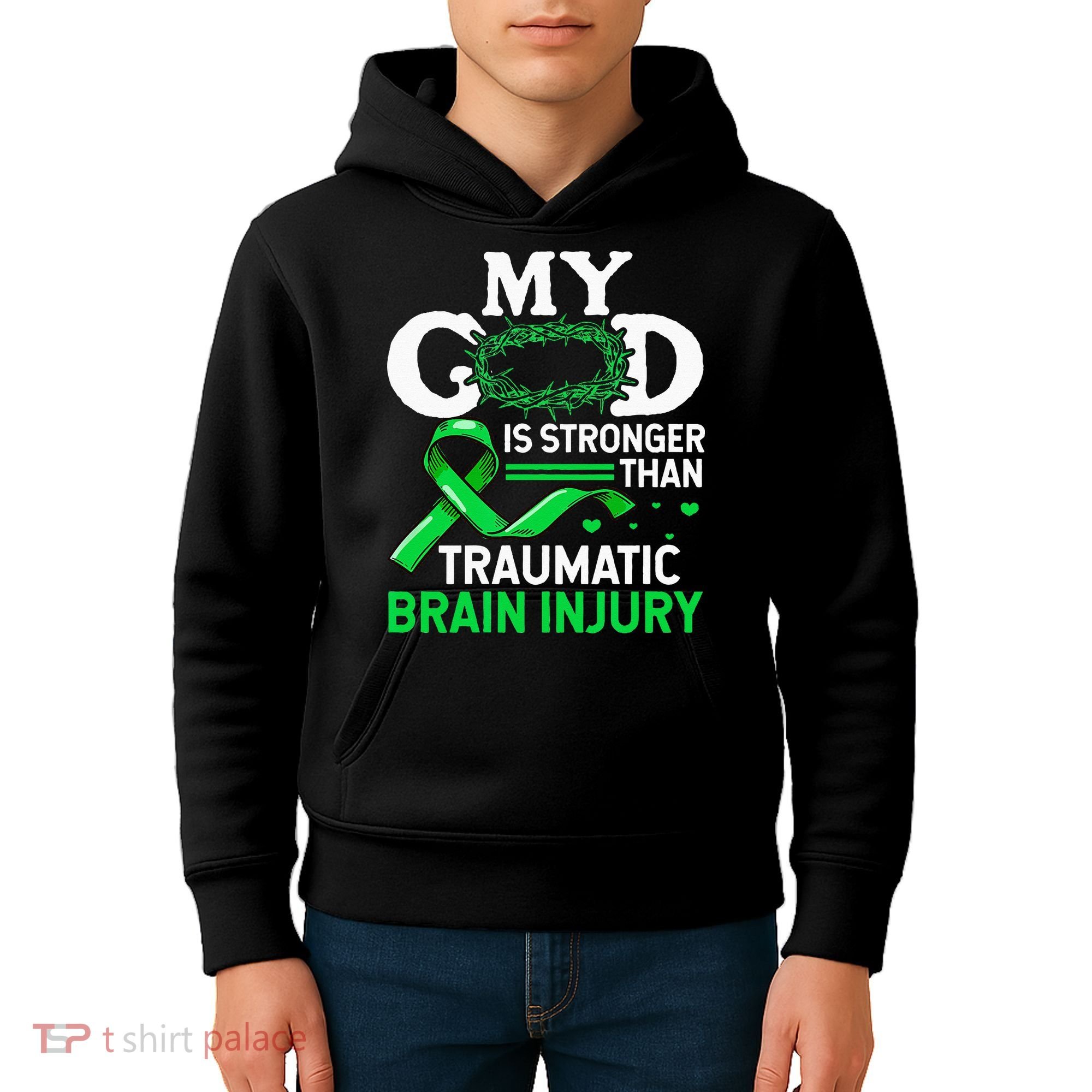 TBI Awareness My God Is Stronger Than Traumatic Brain Injury Kids Hoodie
