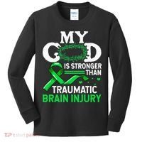 TBI Awareness My God Is Stronger Than Traumatic Brain Injury Kids Long Sleeve Shirt thumb 0