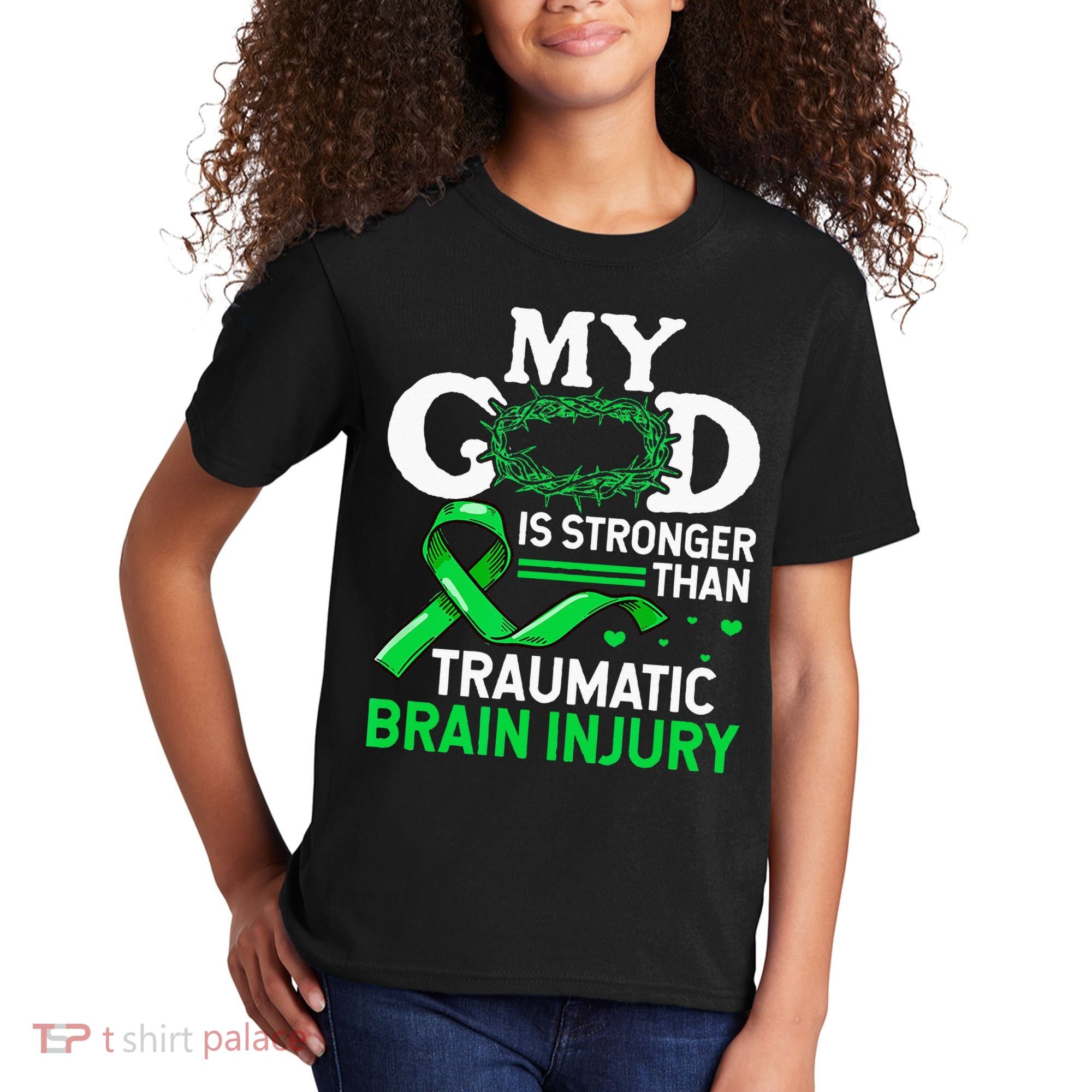 TBI Awareness My God Is Stronger Than Traumatic Brain Injury Kids T-Shirt