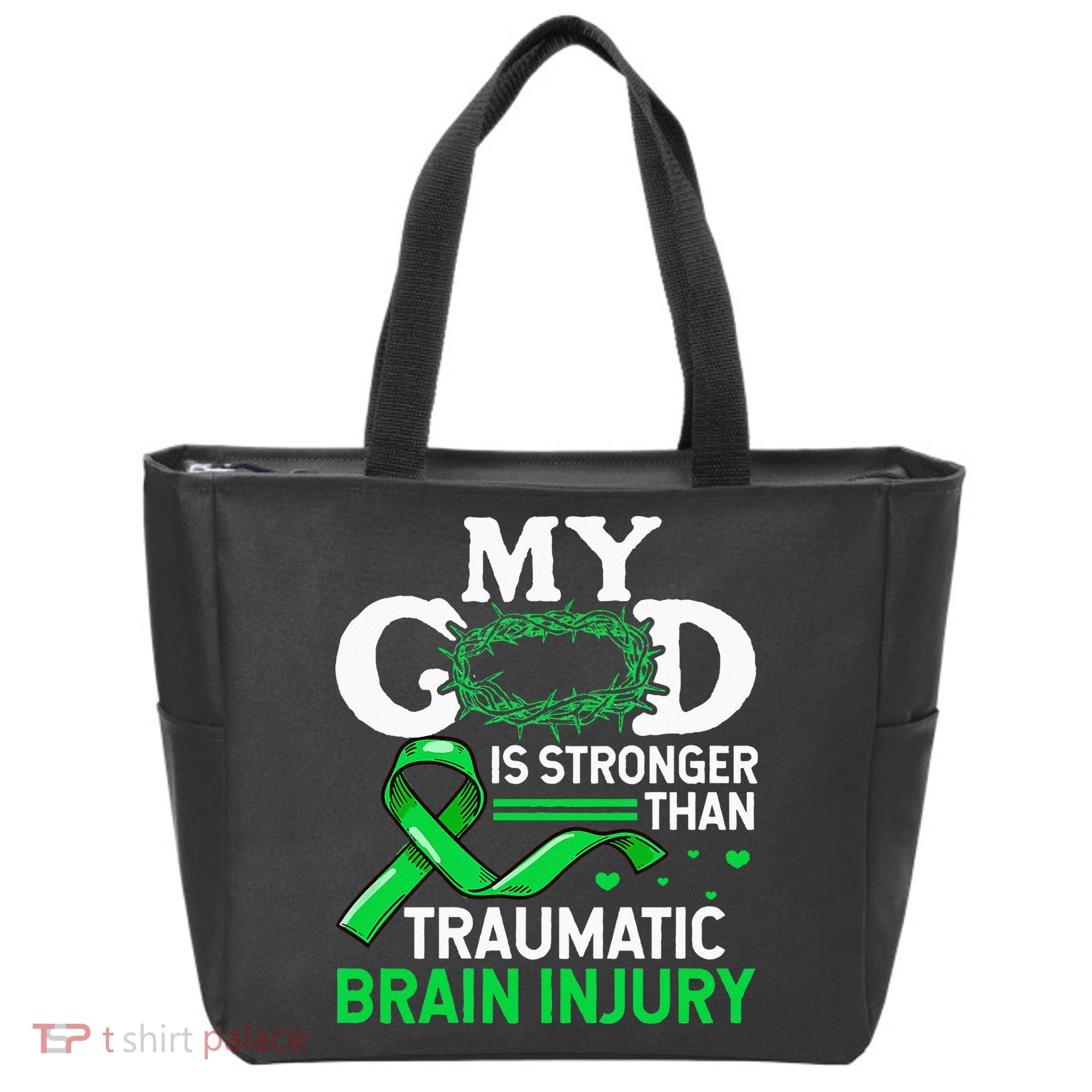 TBI Awareness My God Is Stronger Than Traumatic Brain Injury Tote Bag