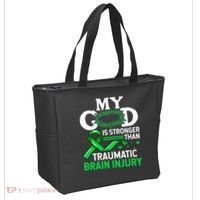 TBI Awareness My God Is Stronger Than Traumatic Brain Injury Tote Bag thumb 2