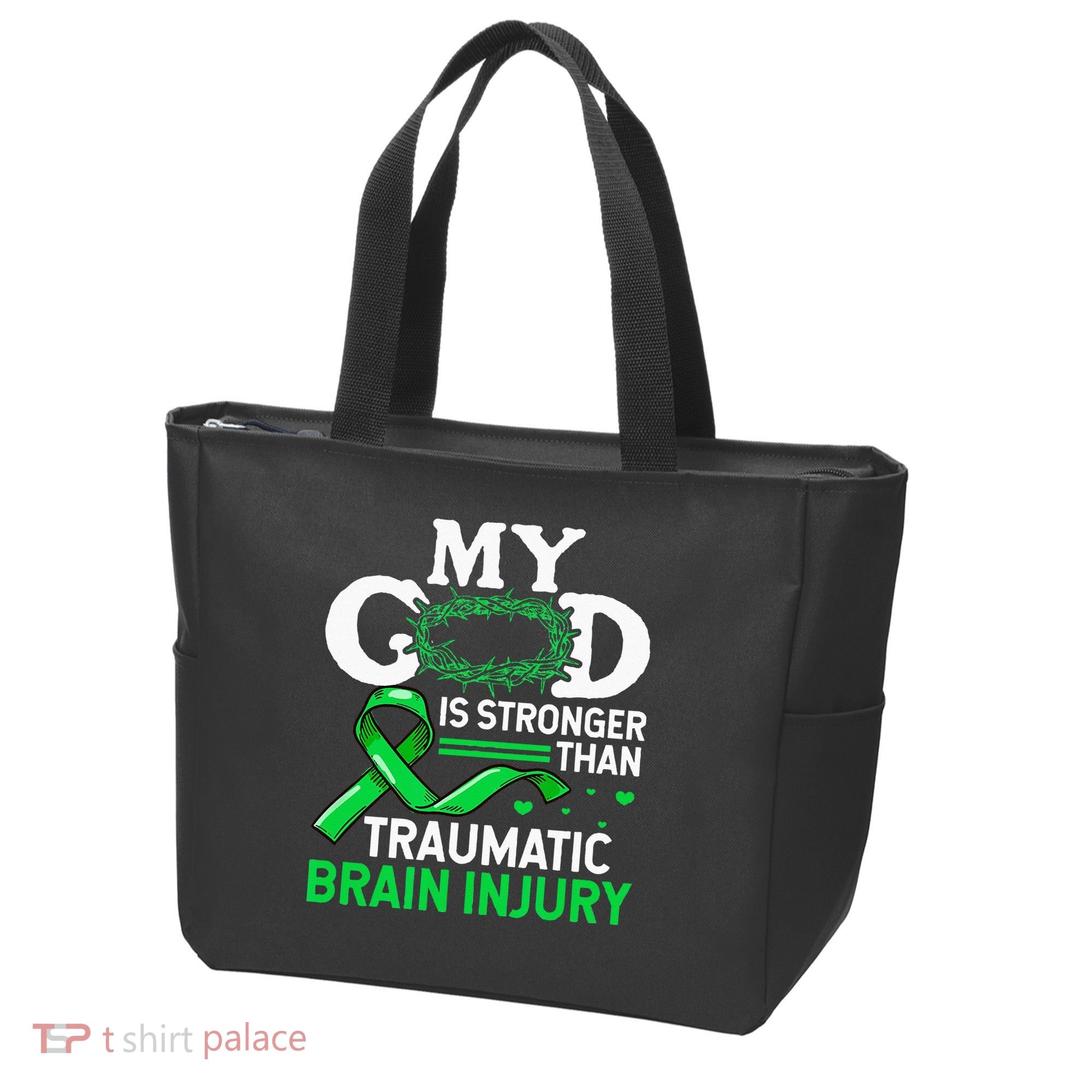 TBI Awareness My God Is Stronger Than Traumatic Brain Injury Tote Bag