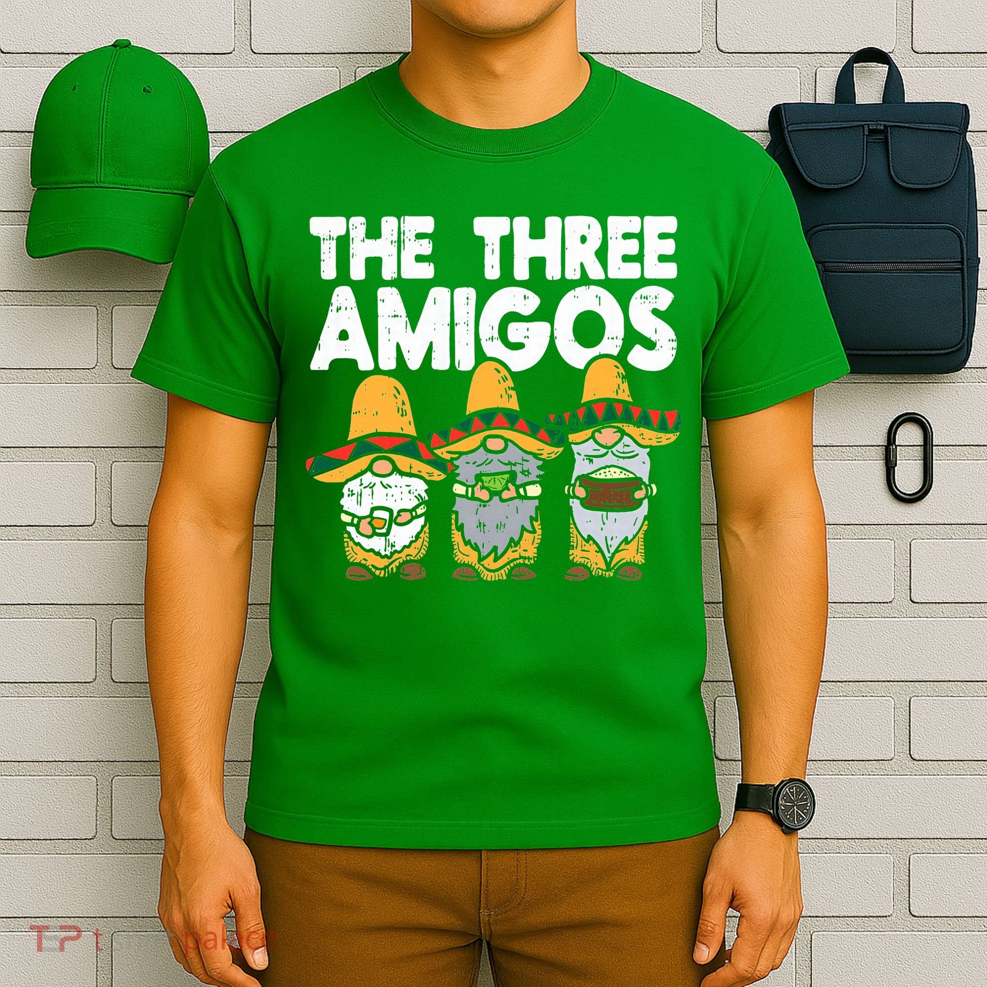 Three Amigos Mexican Gnomes Cute Cinco De Mayo Fiesta Garden T-Shirt