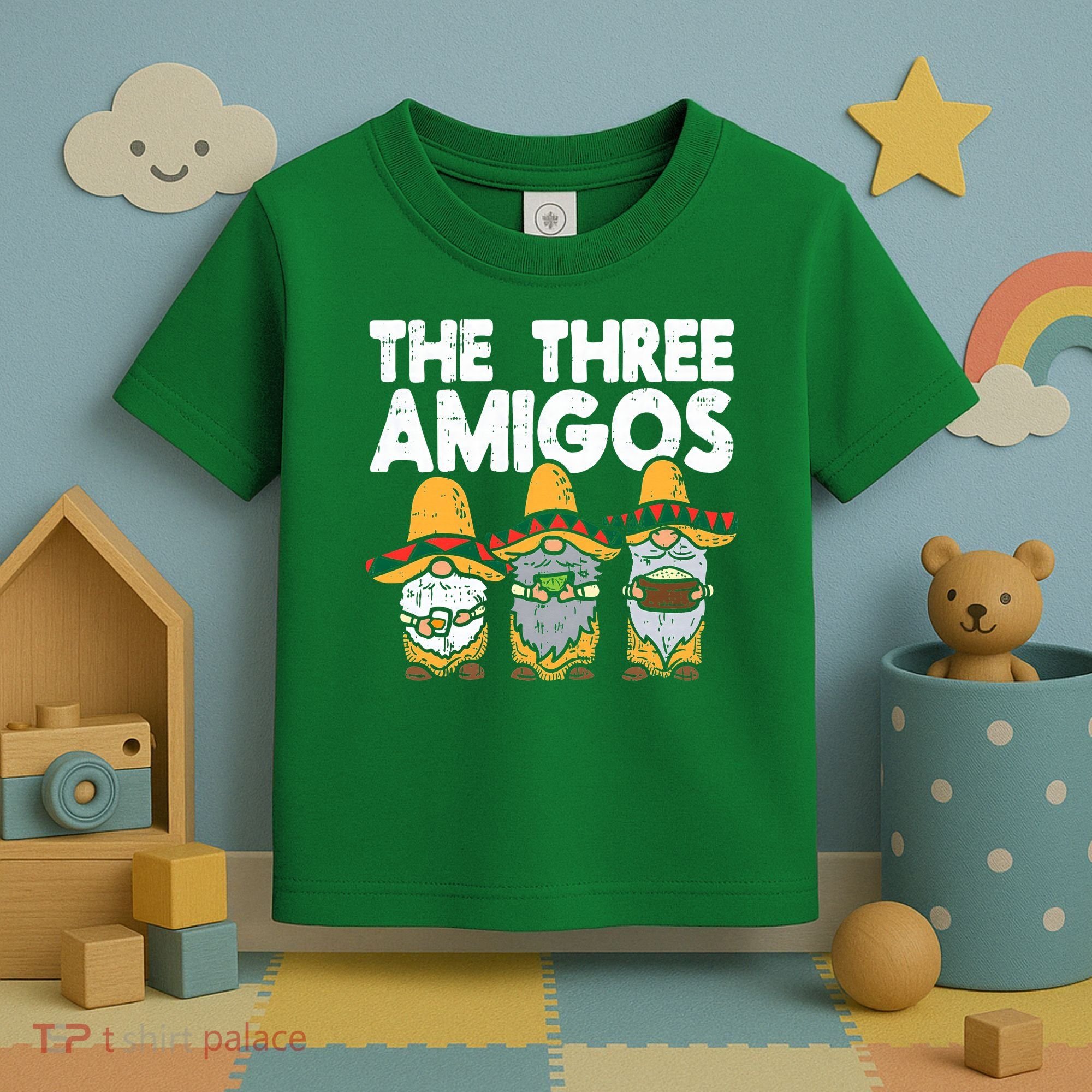 Three Amigos Mexican Gnomes Cute Cinco De Mayo Fiesta Garden Toddler T-Shirt