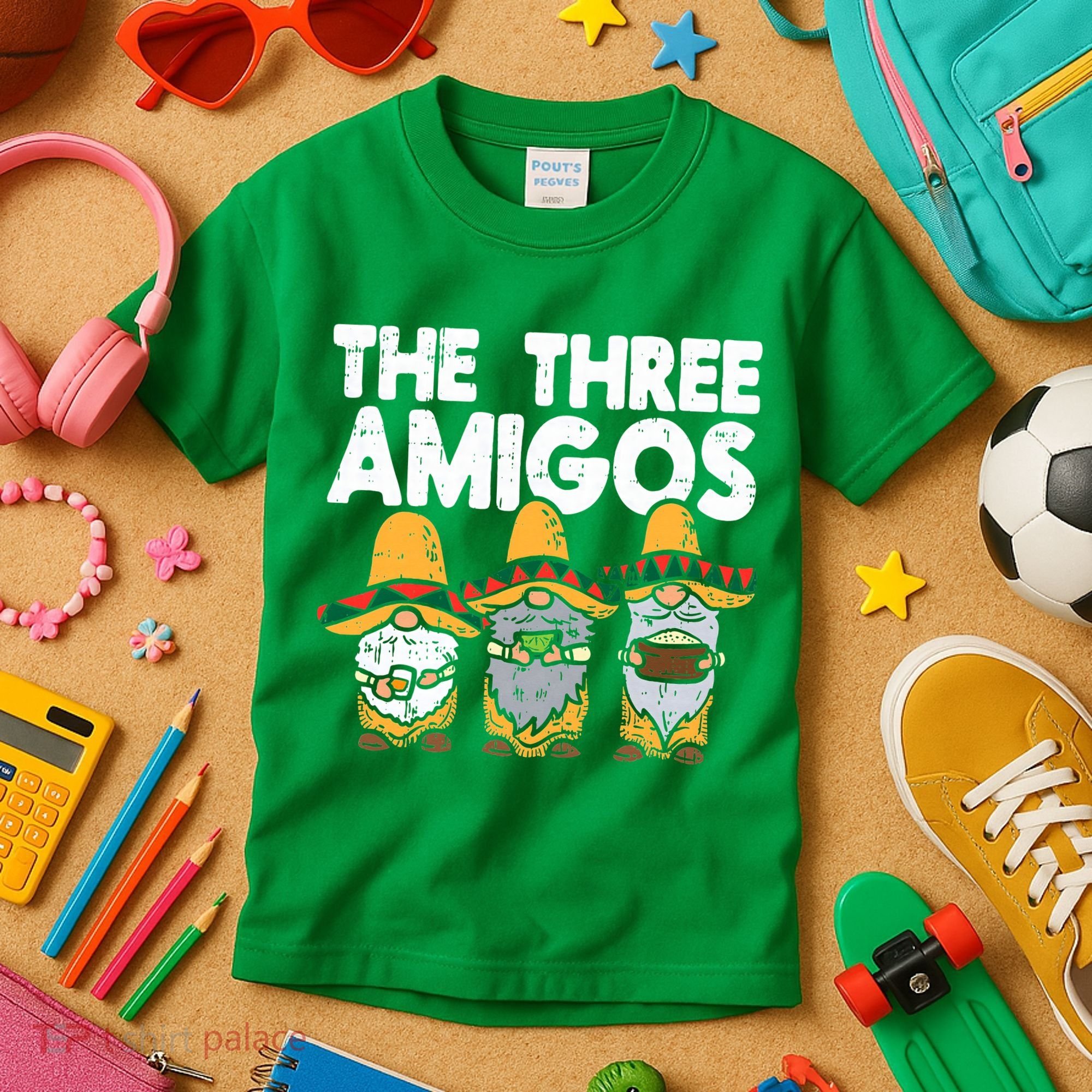 Three Amigos Mexican Gnomes Cute Cinco De Mayo Fiesta Garden Kids T-Shirt