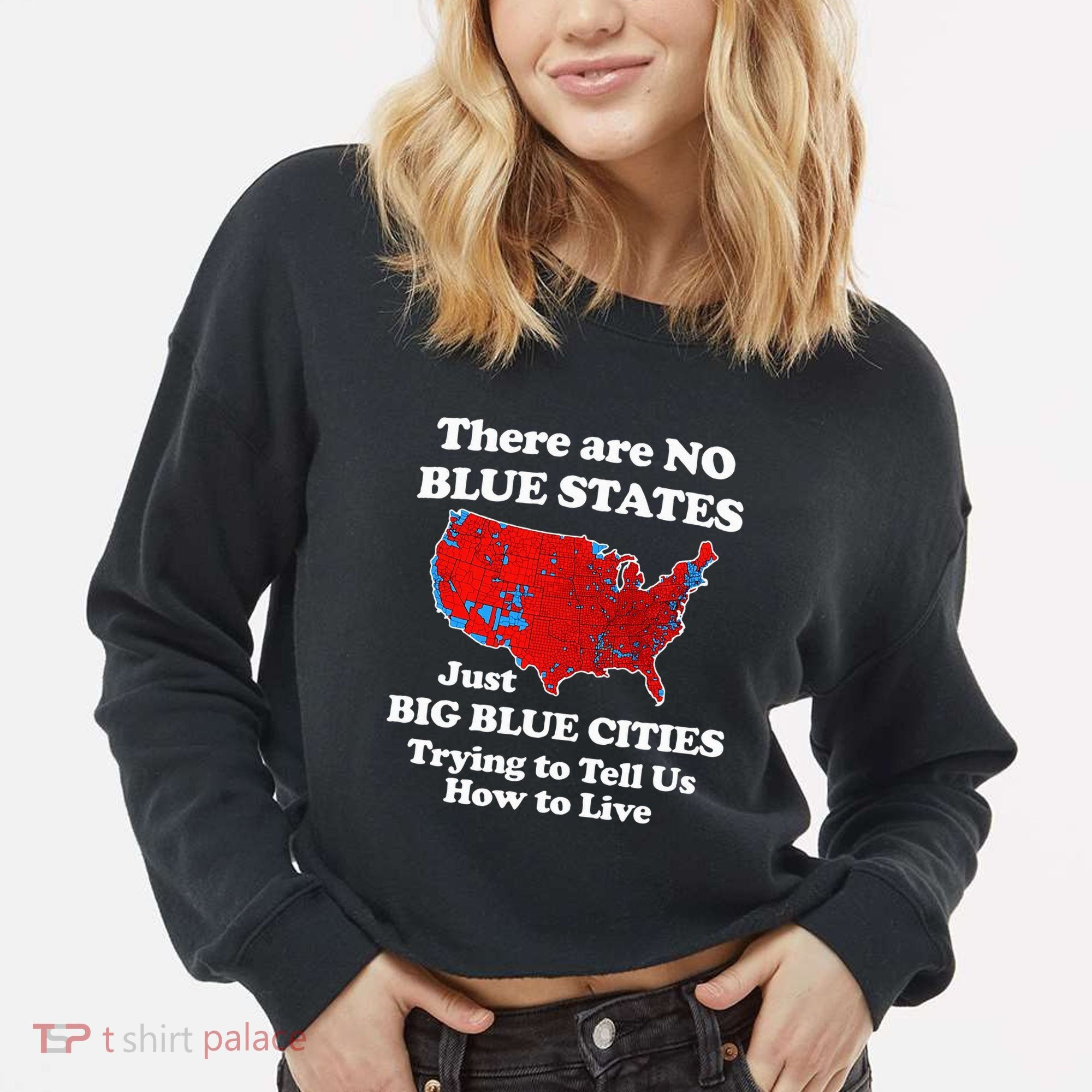 There Are No Blue States Only Big Blue Cities Cropped Pullover Crew