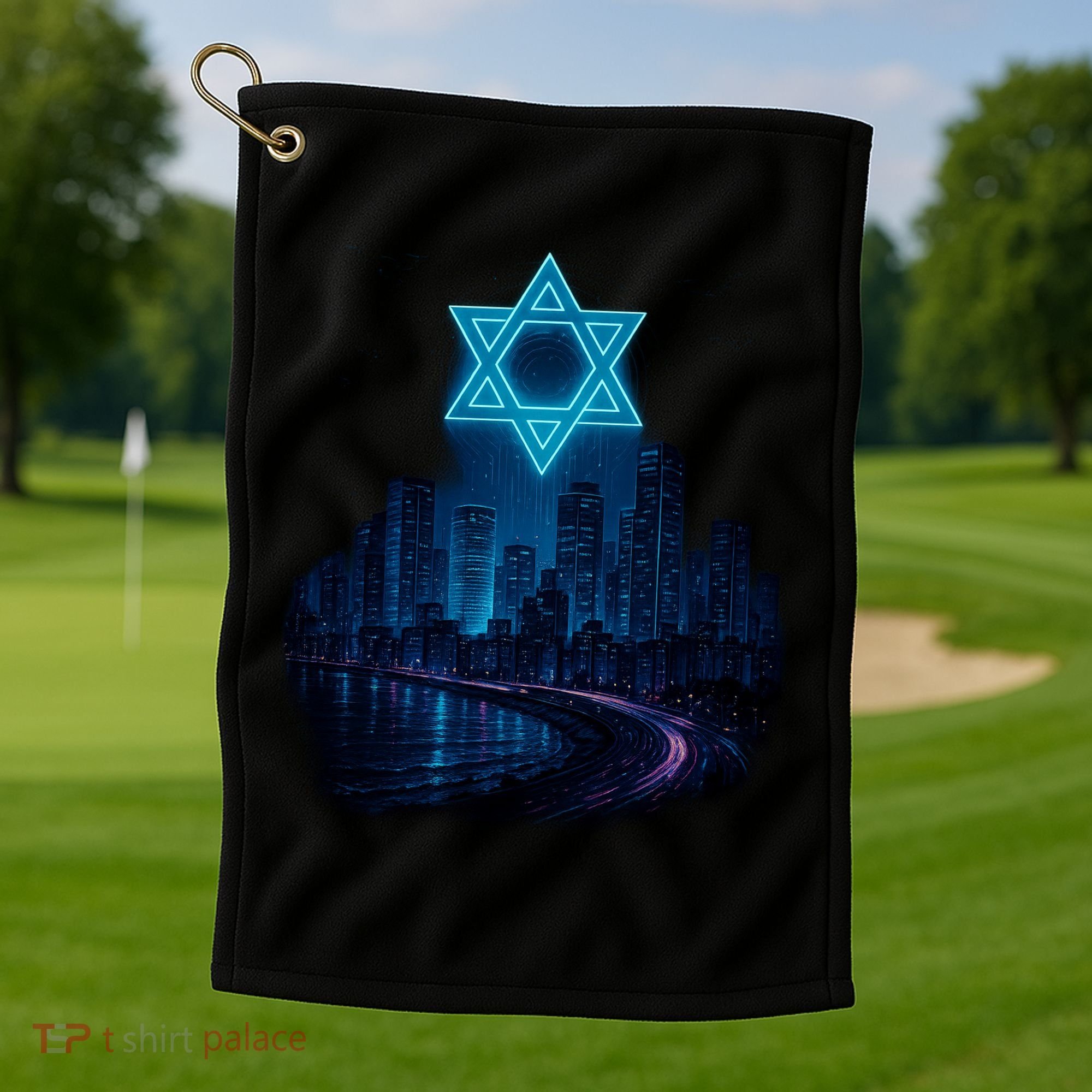 Tel Aviv Neon Futuristic Golf Towel