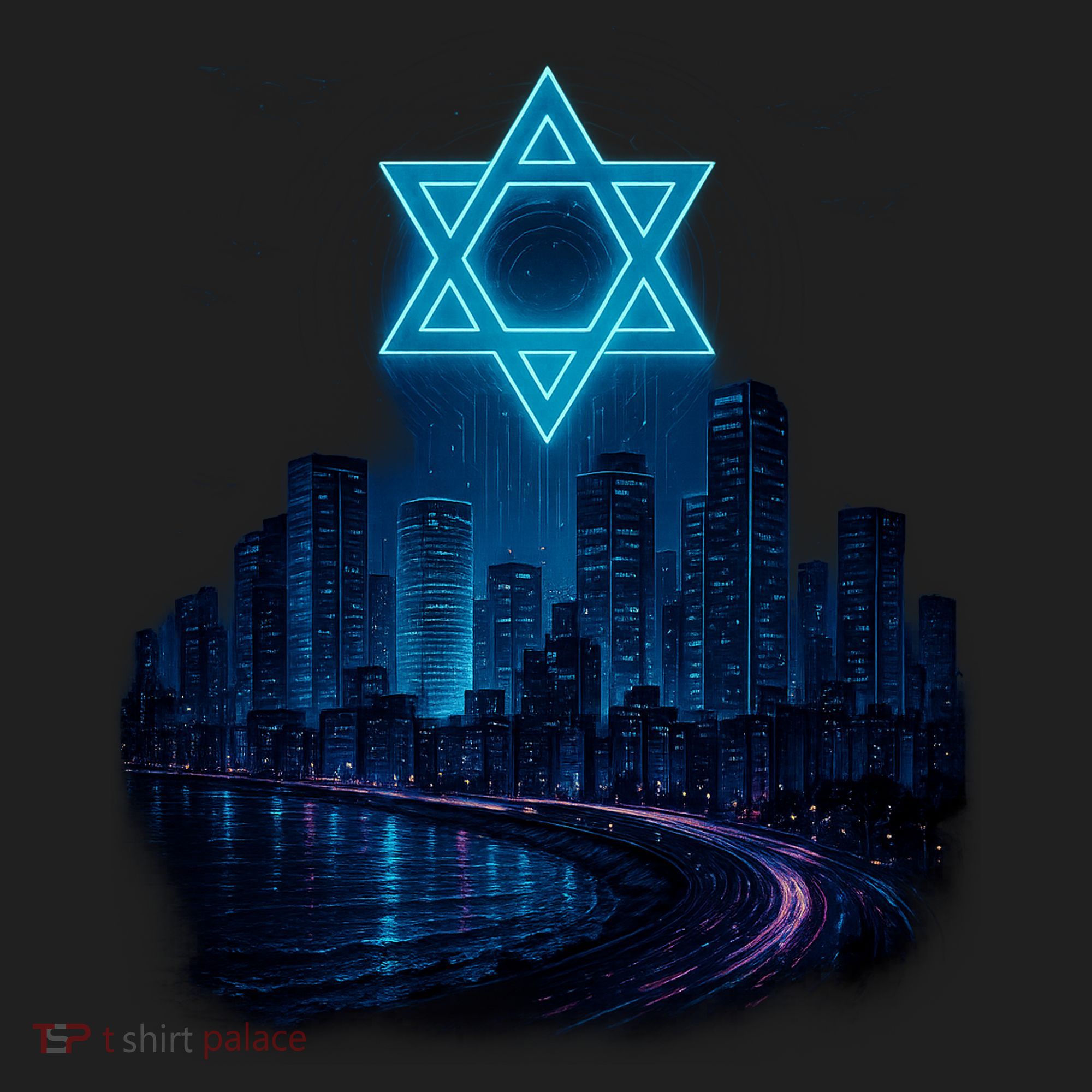 Tel Aviv Neon Futuristic Golf Towel