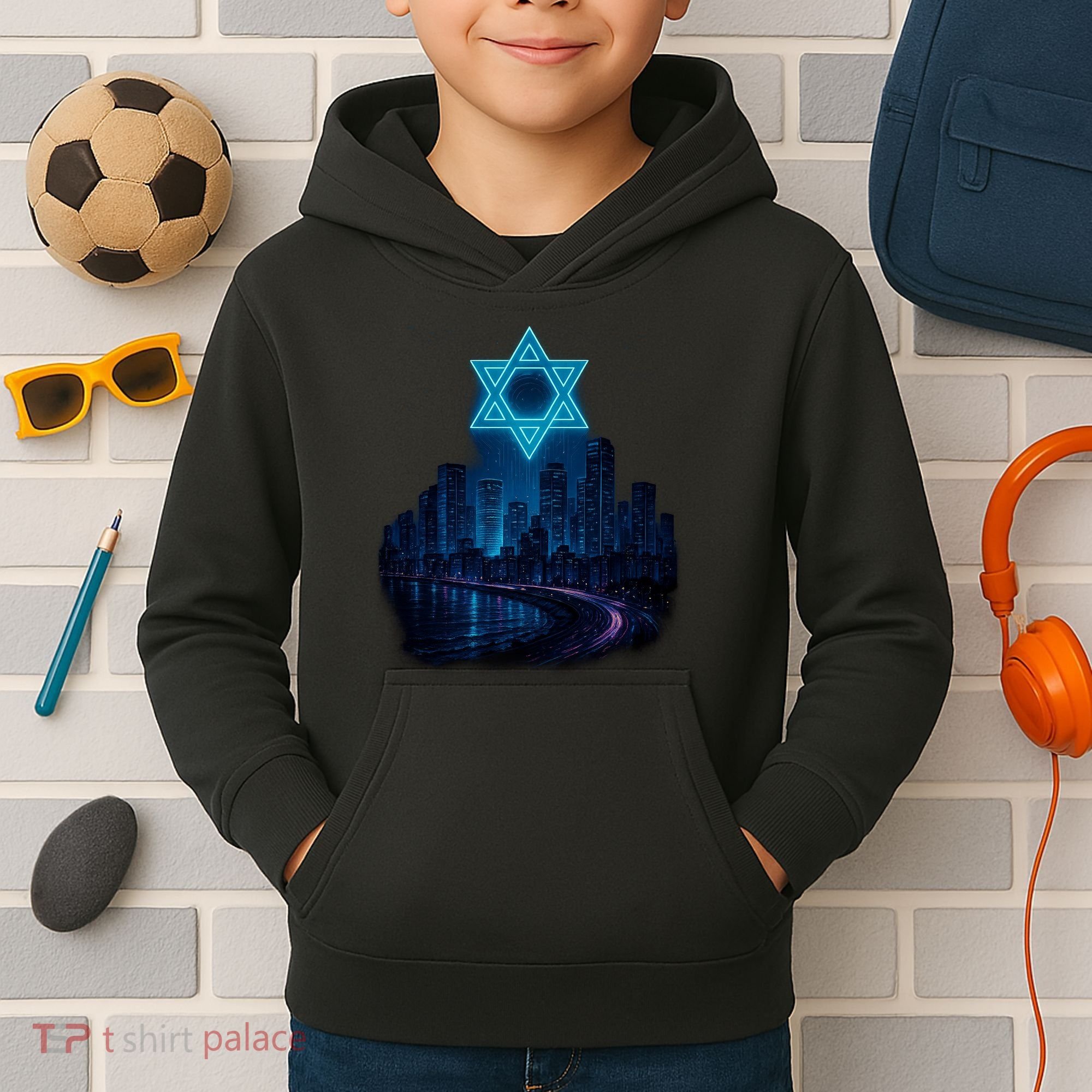 Tel Aviv Neon Futuristic Kids Hoodie