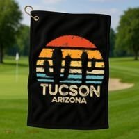 Tucson Arizona Retro Sunset Golf Towel thumb 1