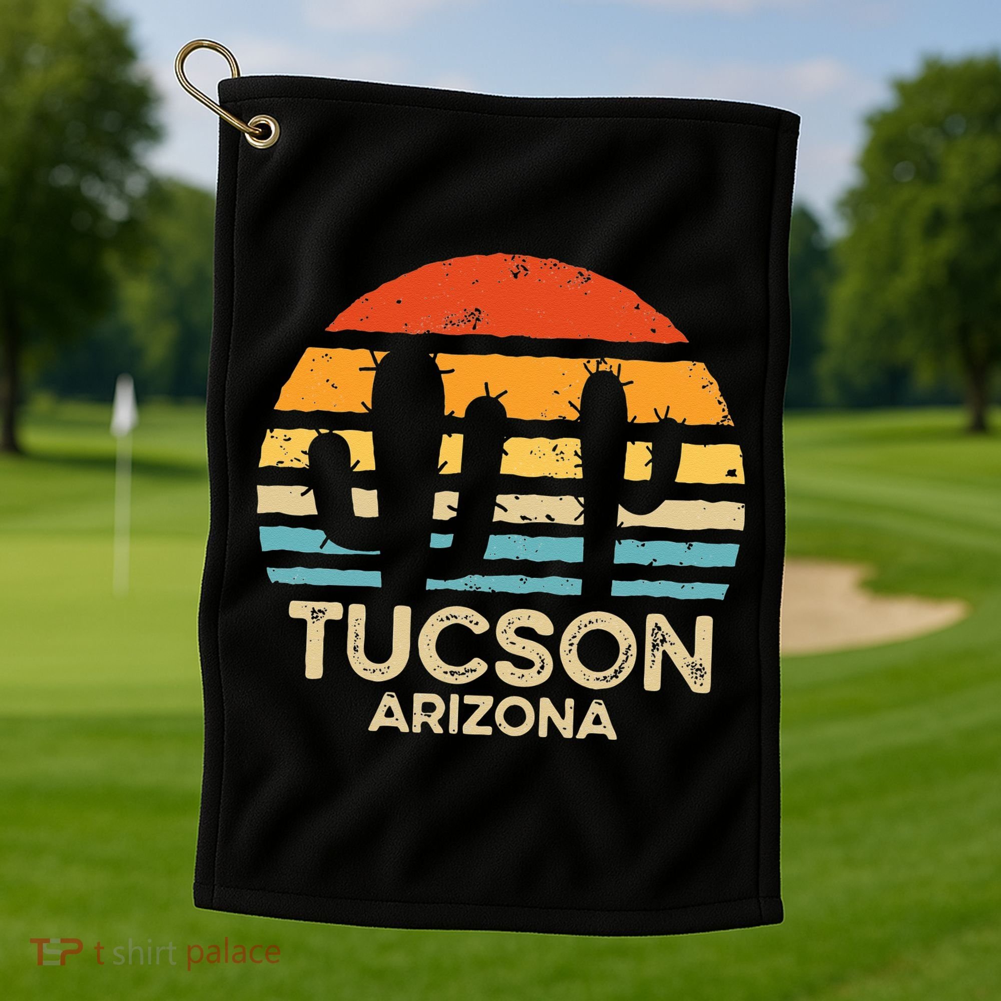 Tucson Arizona Retro Sunset Golf Towel